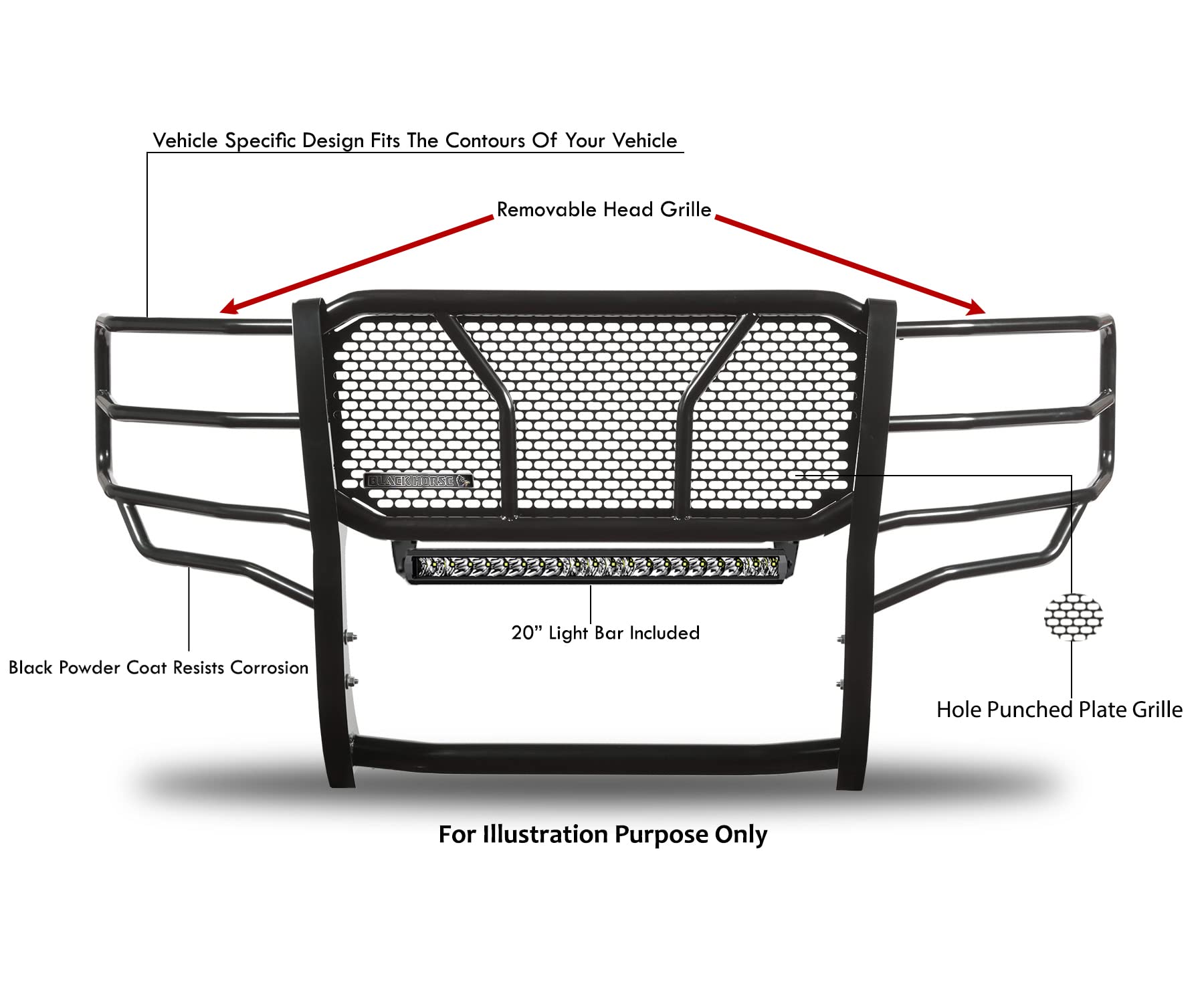 RUGGED Black Horse Heavy Duty Grille Brush Bumper Guard Modular Black Compatible with 2021-2024 Ford F-150-RU-FOF116-B-K2