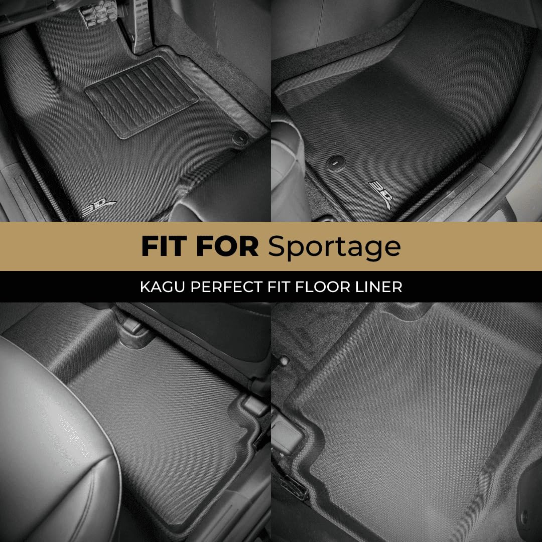 Kagu Floor Mat 3D MAXpider Custom Fit (Black) Compatible with Kia Sportage AWD Gasoline 2023-2026 - Full Set