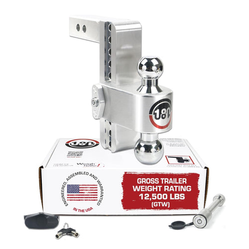 Adjustable Trailer Hitch Weigh Safe 180-Degree - Trailer Hitch for Towing - Compatible with 2" Receivers - 8" Drop, Chrome-Plated Tow Balls, 12,500 GTW, 2-Piece Lock Set