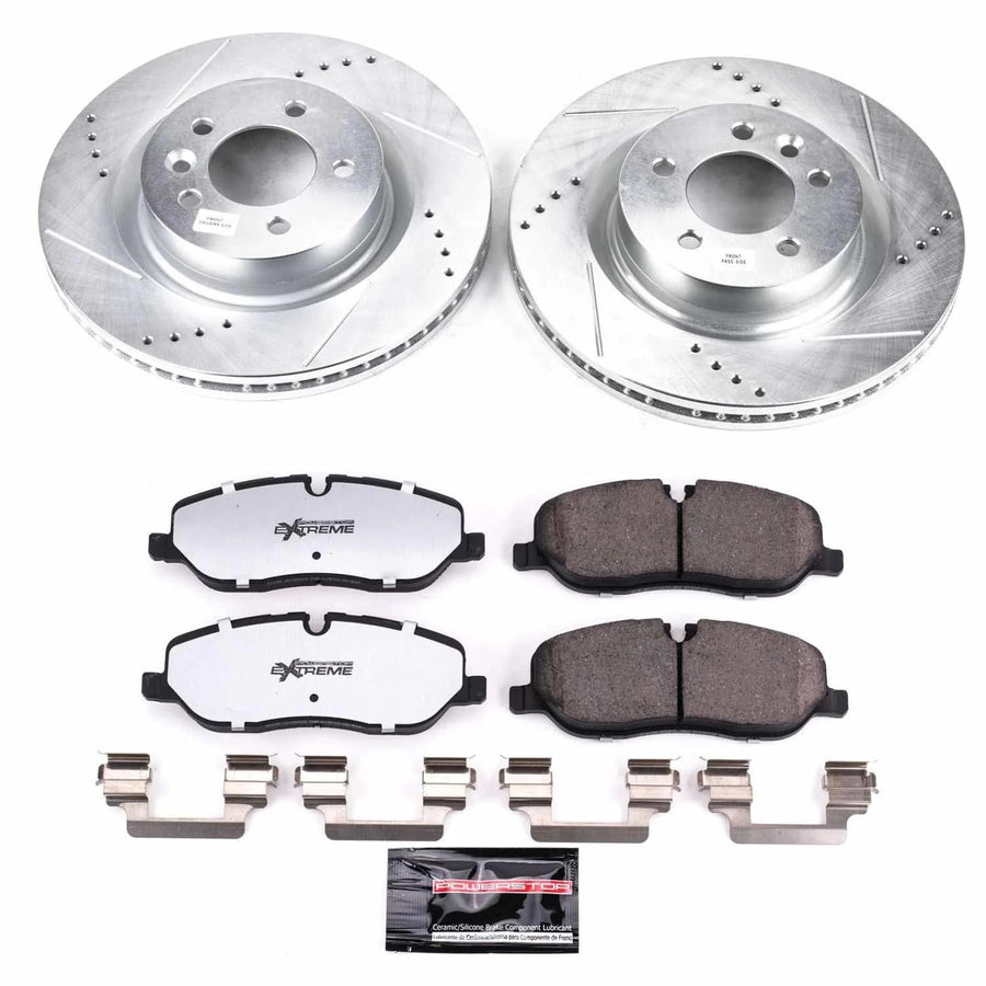 Power Stop Front Brake Kit For 2006 2007 2008 2009 Range Rover Sport Land Rover - Truck & Tow Carbon Fiber Ceramic Brake Pads & Drilled and Slotted Rotors Replacement, K6047-36