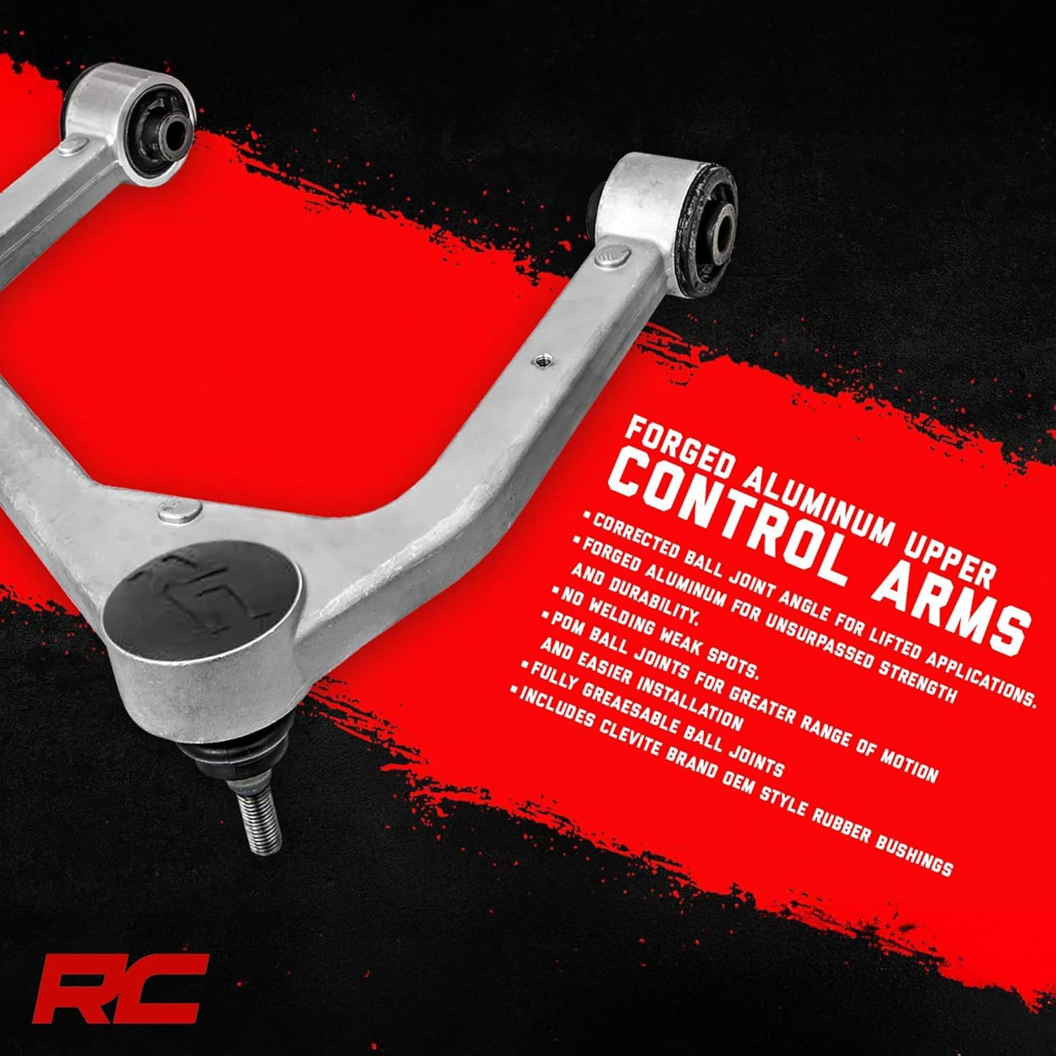 Rough Country Upper Control Arms Forged for Ford F-150 2WD/4WD (2021–2026) - Bolt-On OE Upgrade, Greaseable POM Ball Joints, Silver Finish