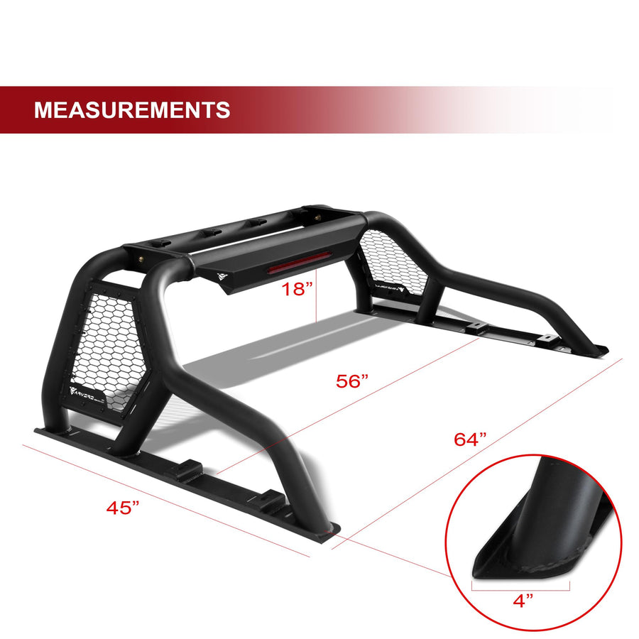 CR1 ARMORDILLO Roll Bar Style Chase Rack for Mid Size Trucks|w/LED 3rd Brake Light|Compatible 05-24 Tacoma|15-24 Colorado/Canyon|19-23 Ranger|05-24 Frontier|7163102 Chase Rack|Chase Bar - Matte Black