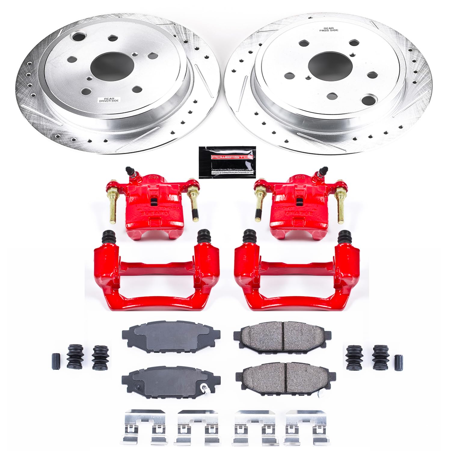 Power Stop Rear Z23 Evolution Sport Brake Upgrade Kit with Powder Coated Calipers For Subaru WRX 2015-2021 [Model Specific]