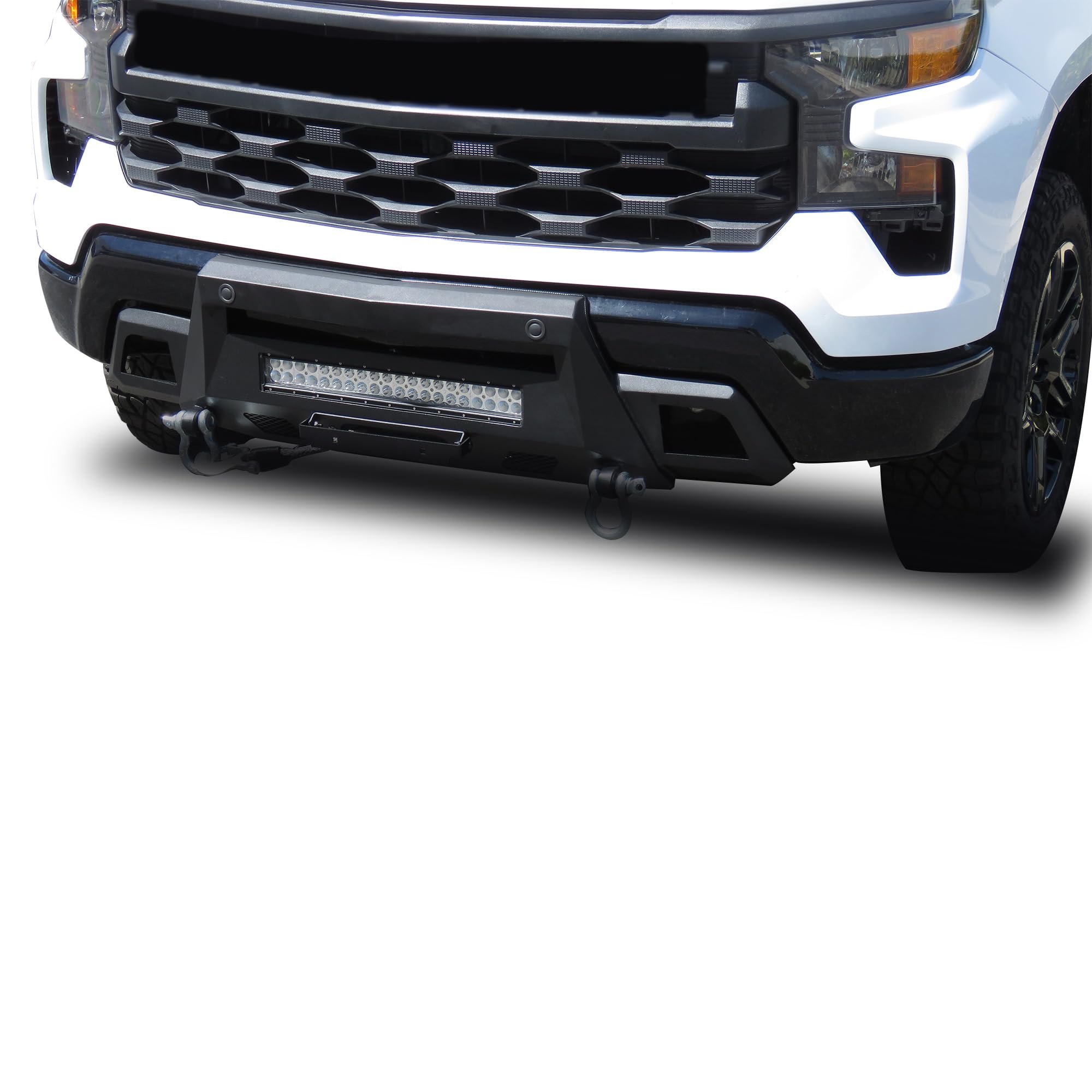 Heavy Duty Black Horse Armour III Front Winch Bumper Kit & Winch Textured Black Compatible with 2022-2024 Chevrolet Silverado 1500-AR3HD06-W12