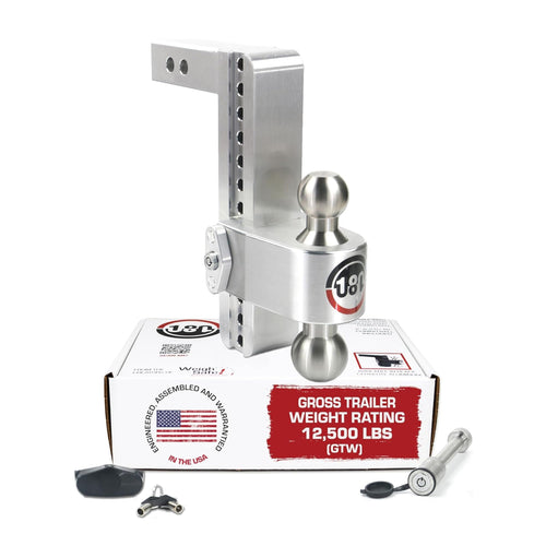 Weigh Safe Adjustable Hitch Trailer Ball Mount, 10" Adjustable Drop Hitch for 2.5" Receiver w/ 2 pc Keyed Alike Lock Set, Heavy Duty Aluminum Trailer Tow Hitch w/ Stainless Steel Tow Balls, 18,500 GTW