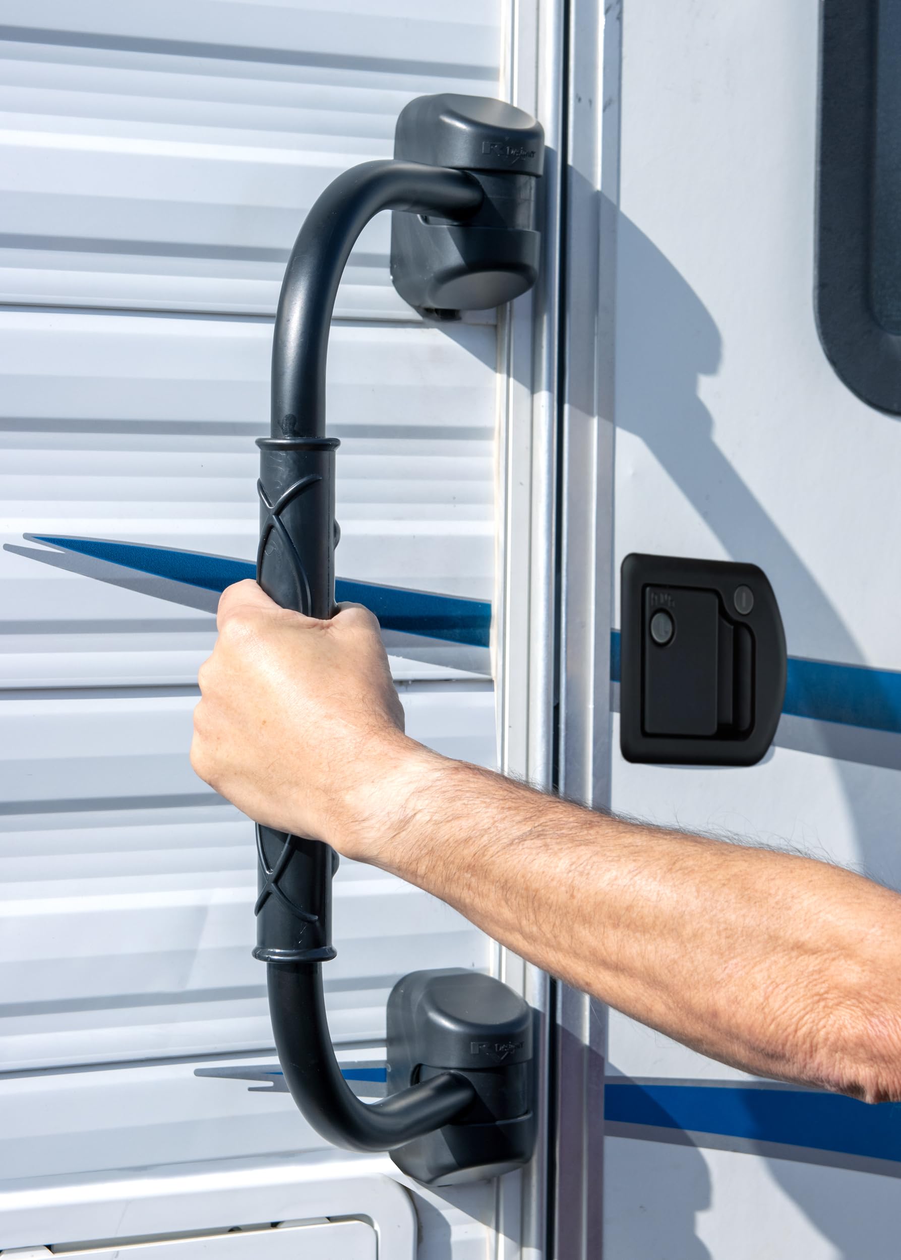 GripSafe RV Designer R222 Handrail Assist - Locking Folding Aluminum Grab Handle with Notched Grip - Safe Entry Assist for RV Door - Easy Installation, 22 Inch, Black