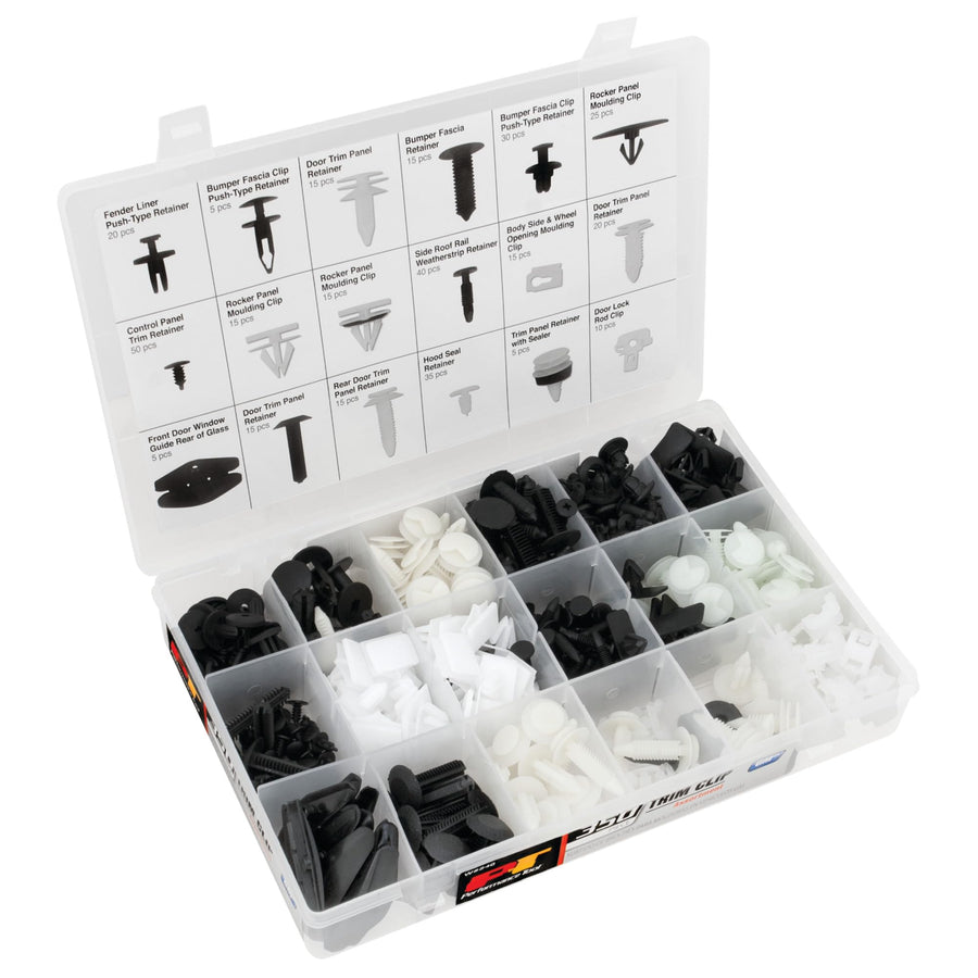 W5240 Performance Tool 350pc GM Trim Clip Assortment | Trim Clips for Doors, Bumpers, Paneling & More | Most Popular Sizes for General Motors | Case & Picture Insert for Quick Part identification