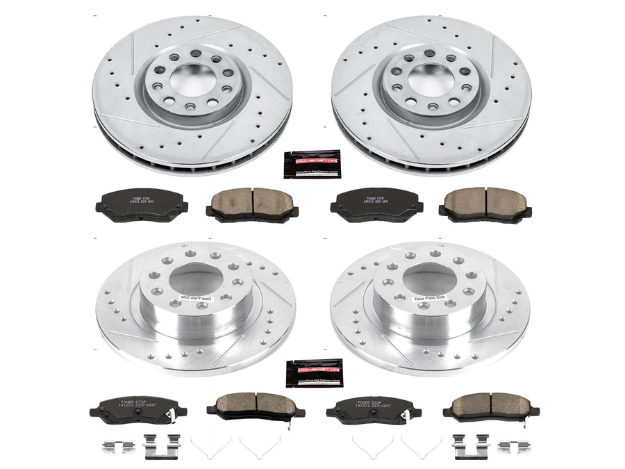 Power Stop K6373 Brake Kit with Drilled Slotted Brake Rotors Front and Rear Z23 Carbon Fiber Brake Pads For 2013 2014 2015 2016 Dodge Dart