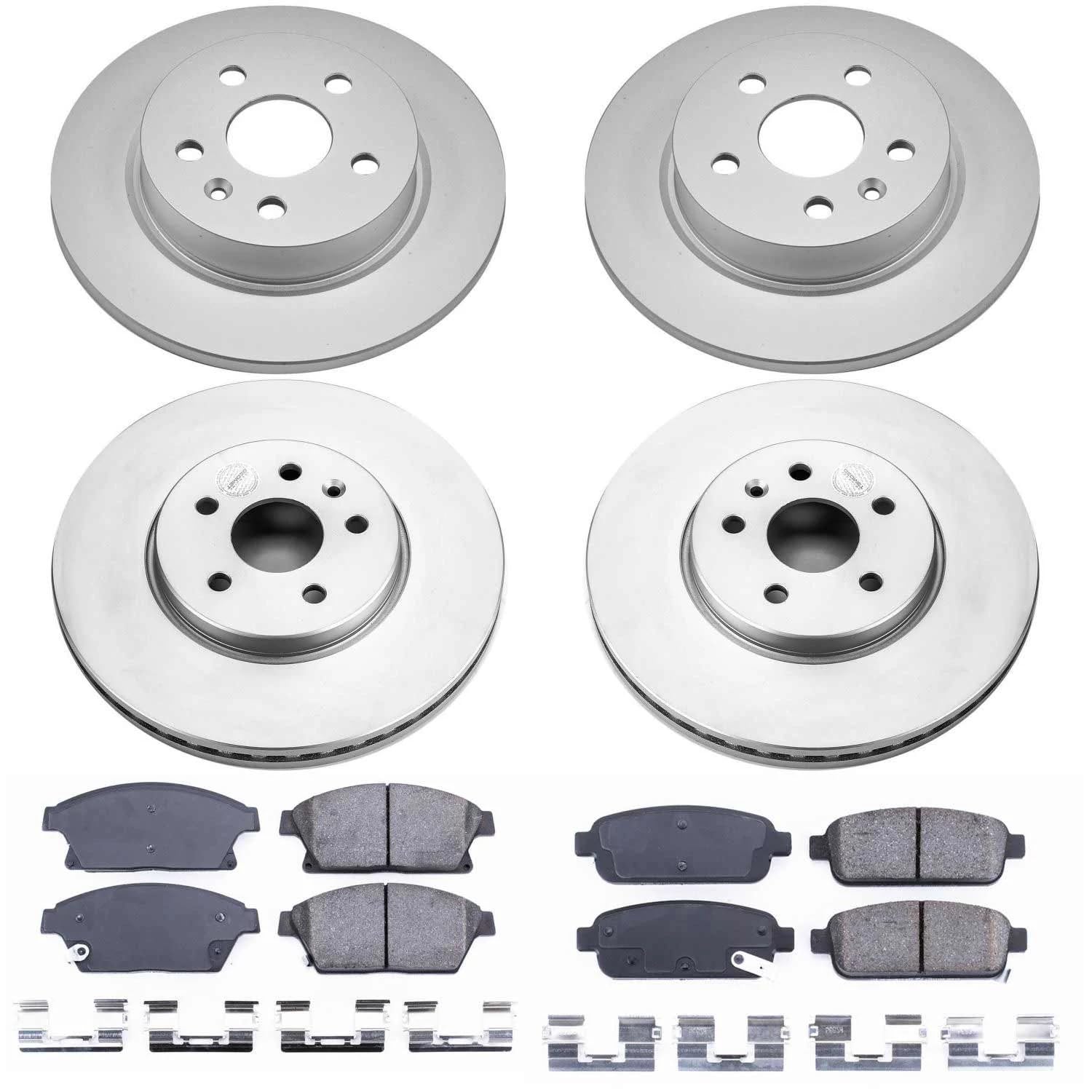 Power Stop CRK6792 Brake Rotor and Ceramic Brake Pads Coated - Front & Rear For Buick Encore 2013-2017 [Model Specific]