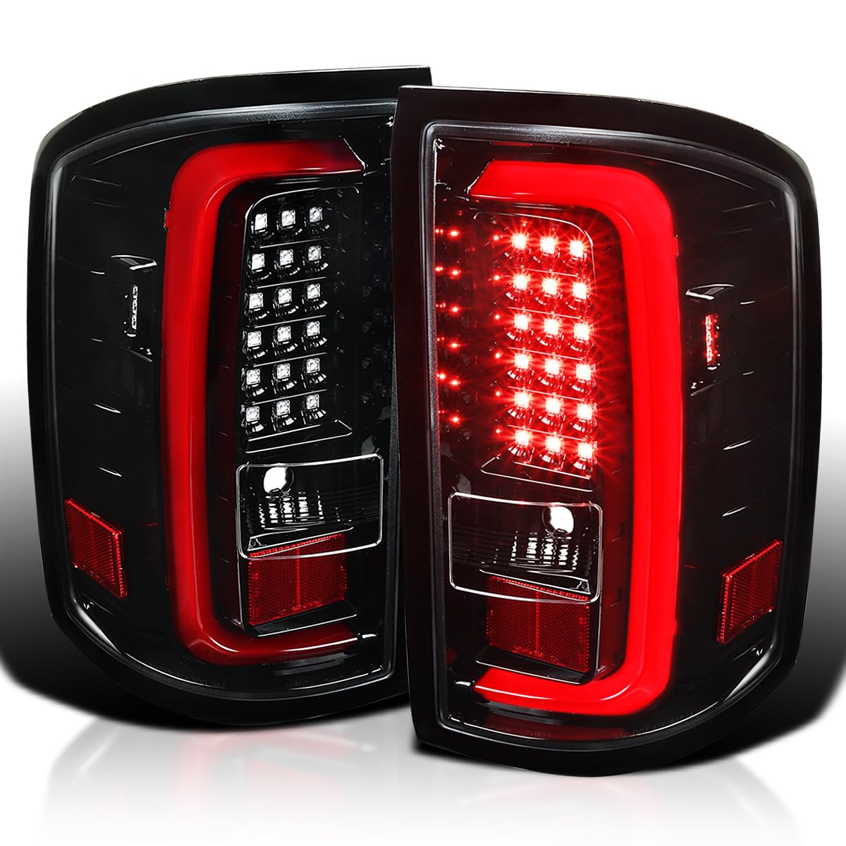 Jet Black Housing Spec-D Tuning Red LED Bar Tail Lights Compatible with 2014-2018 GMC Sierra 1500, 2014-2018 GMC Sierra 2500HD, 2014-2018 GMC Sierra 3500HD, Left + Right Pair Assembly