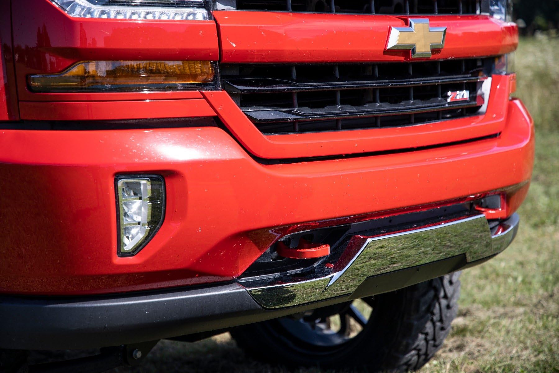 Rough Country Red Forged Tow Hooks for Chevy Silverado 1500 (2014–2018 & Classic) - Heavy-Duty Steel, Bolt-On Recovery Hooks