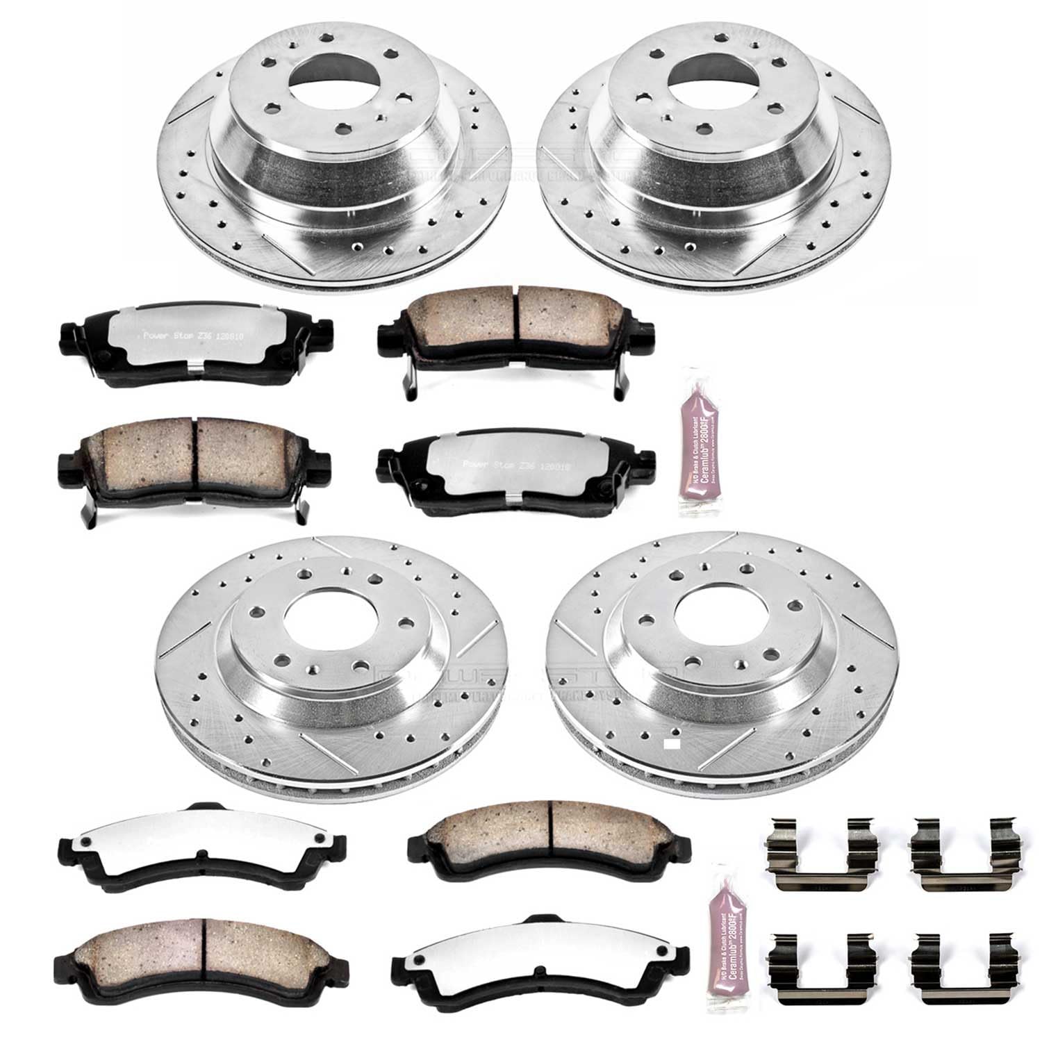 Power Stop Brake Kit Front and Rear For 2004 2005 Buick Rainier 2002 2003 2004 2005 Chevrolet Trailblazer - Truck & Tow Carbon Fiber Ceramic Pads & Drilled & Slotted Rotors Replacement, K2058-36