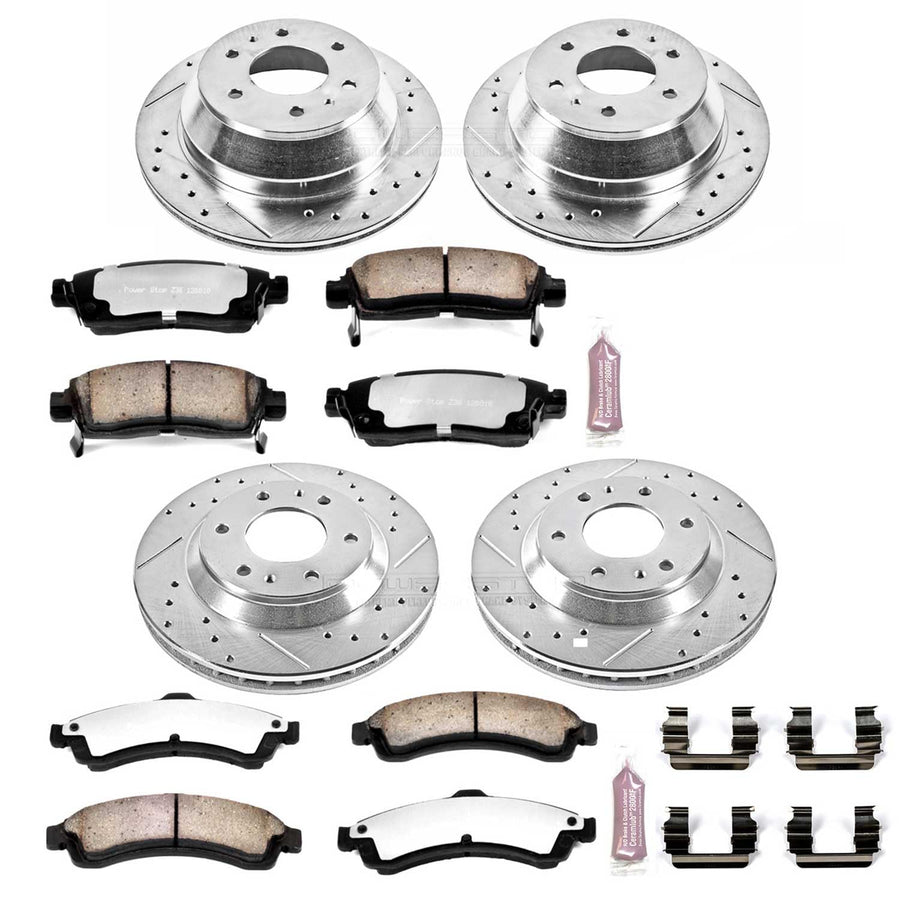 Power Stop Brake Kit Front and Rear For 2004 2005 Buick Rainier 2002 2003 2004 2005 Chevrolet Trailblazer - Truck & Tow Carbon Fiber Ceramic Pads & Drilled & Slotted Rotors Replacement, K2058-36
