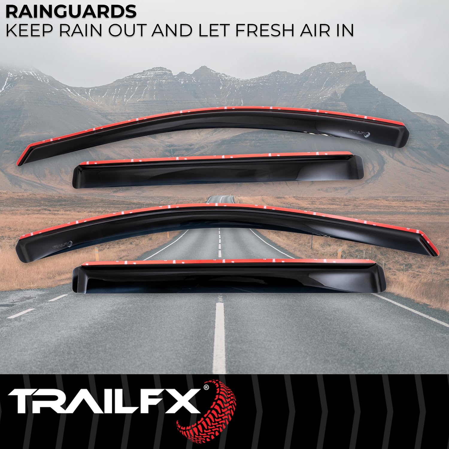 TrailFX Window Vents Smoked Rainguards Fits GMC Terrain 2018-2024 4-Piece Low Profile Acrylic Rainguard Set TrailFX 4812IC
