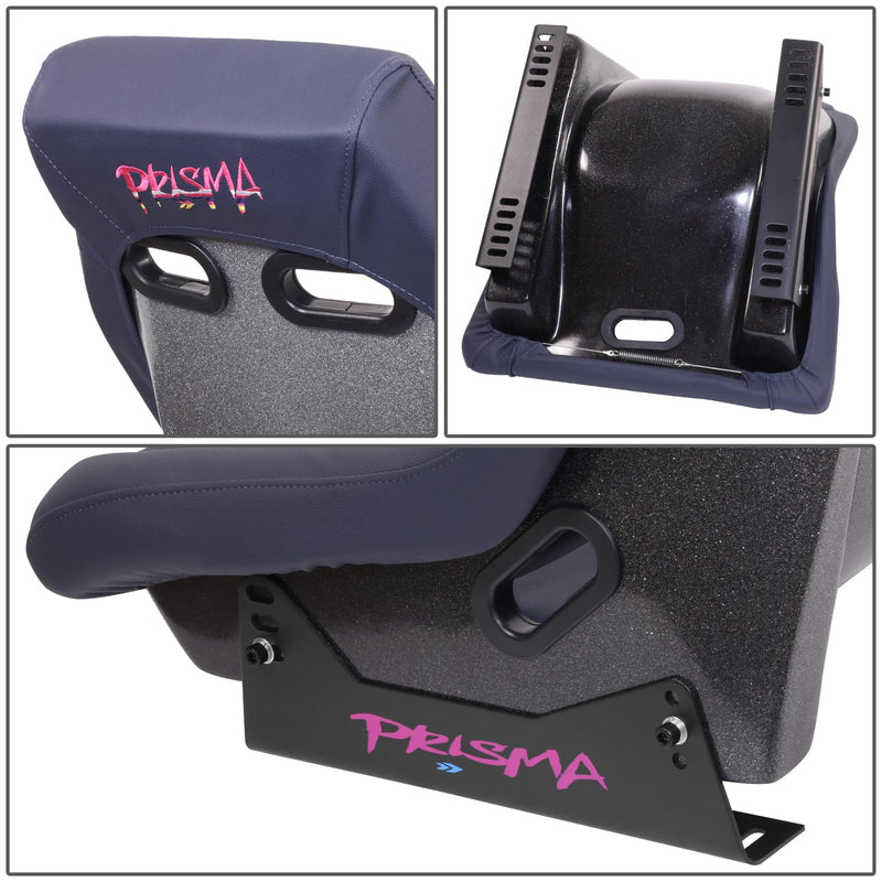 NRG Innovations GTS Retro Series PRI-150NVY Fixed Back Bucket Racing Seat with Side Mount Bracket, Navy PVC Leather, Silver Fiberglass back Sparkle Back