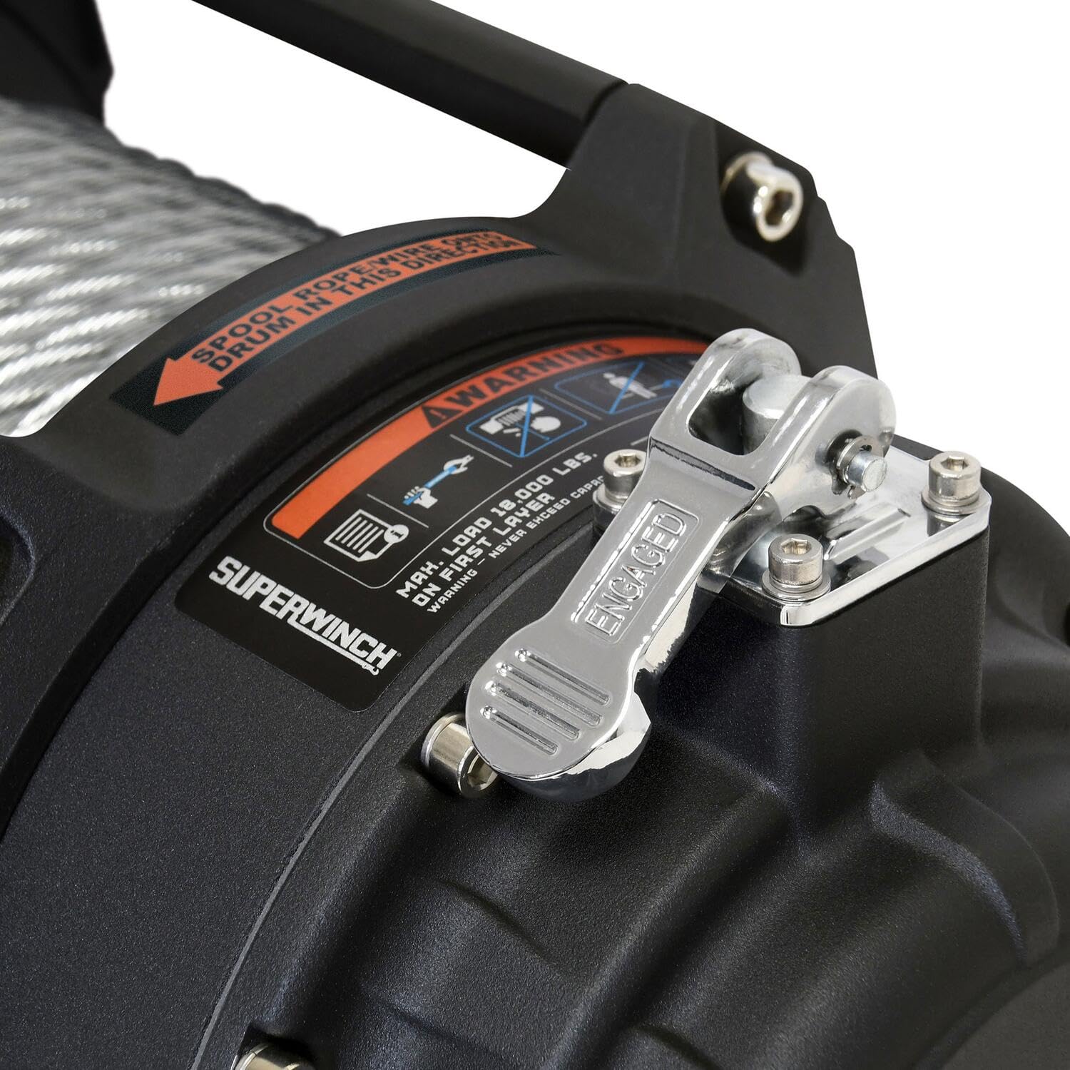 Tiger Shark Superwinch 1518000 18000 12V DC Winch 18,000lb/8165kg Single Line Pull with Roller Fairlead, 29/64" x 80' Steel Wire Rope, Corded Handheld Remote