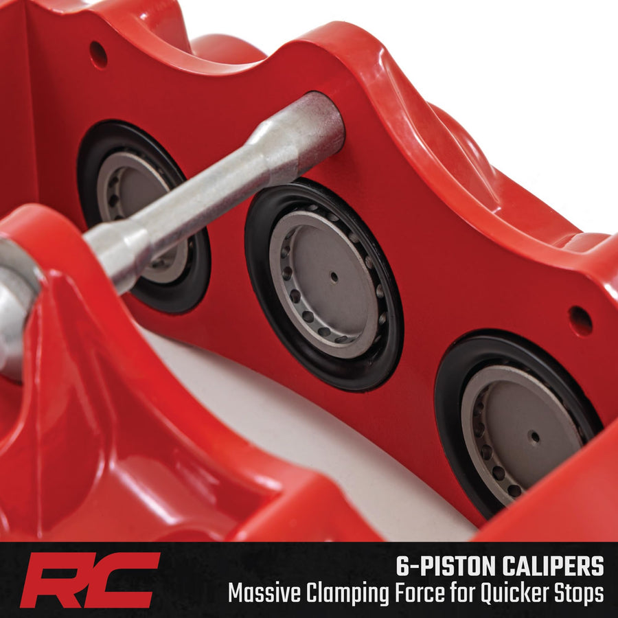 Rough Country Performance Front Brake Kit for Jeep Wrangler JL & Unlimited (2018-2025) - 6-Piston Calipers, Drilled & Slotted Rotors, Stainless Steel Lines, Heavy-Duty Upgrade