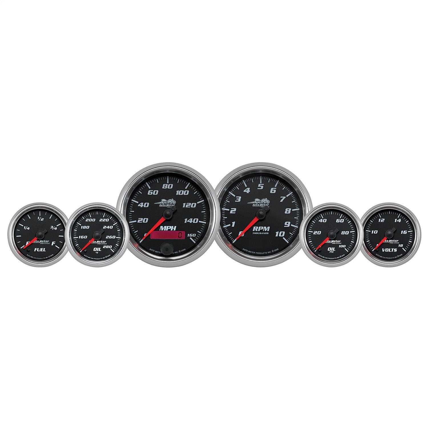 AutoMeter 6 Pc. Gauge Kit, 3 3/8" & 2 1/16", Bagger, Black, Pro-Cycle (19601),Multi