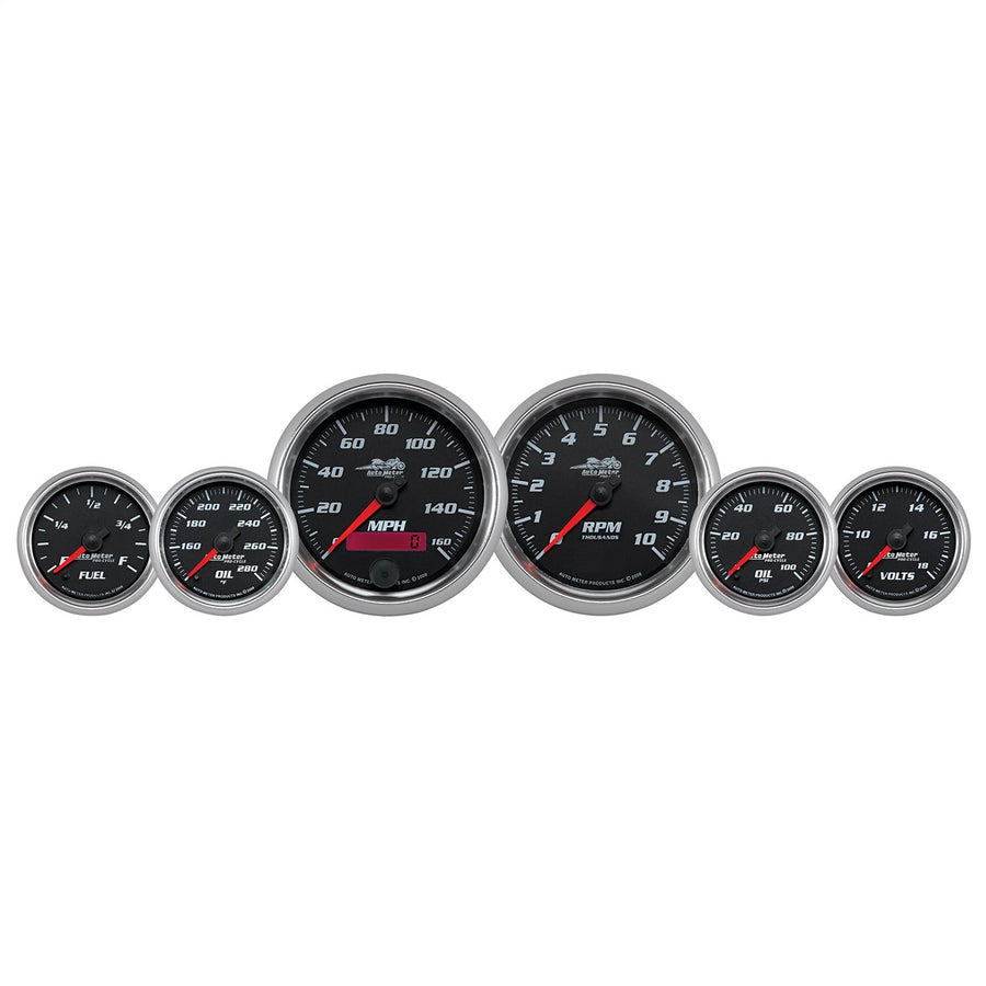 AutoMeter 6 Pc. Gauge Kit, 3 3/8" & 2 1/16", Bagger, Black, Pro-Cycle (19601),Multi