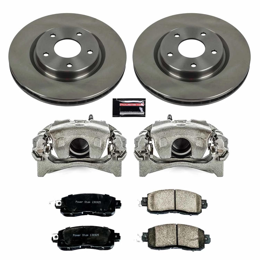 Power Stop KCOE7215 Replacement Autospeciality Front Caliper Kit- OE Rotors, Ceramic Brake Pads, Calipers For Nissan LEAF 2014-2017 [Model Specific]