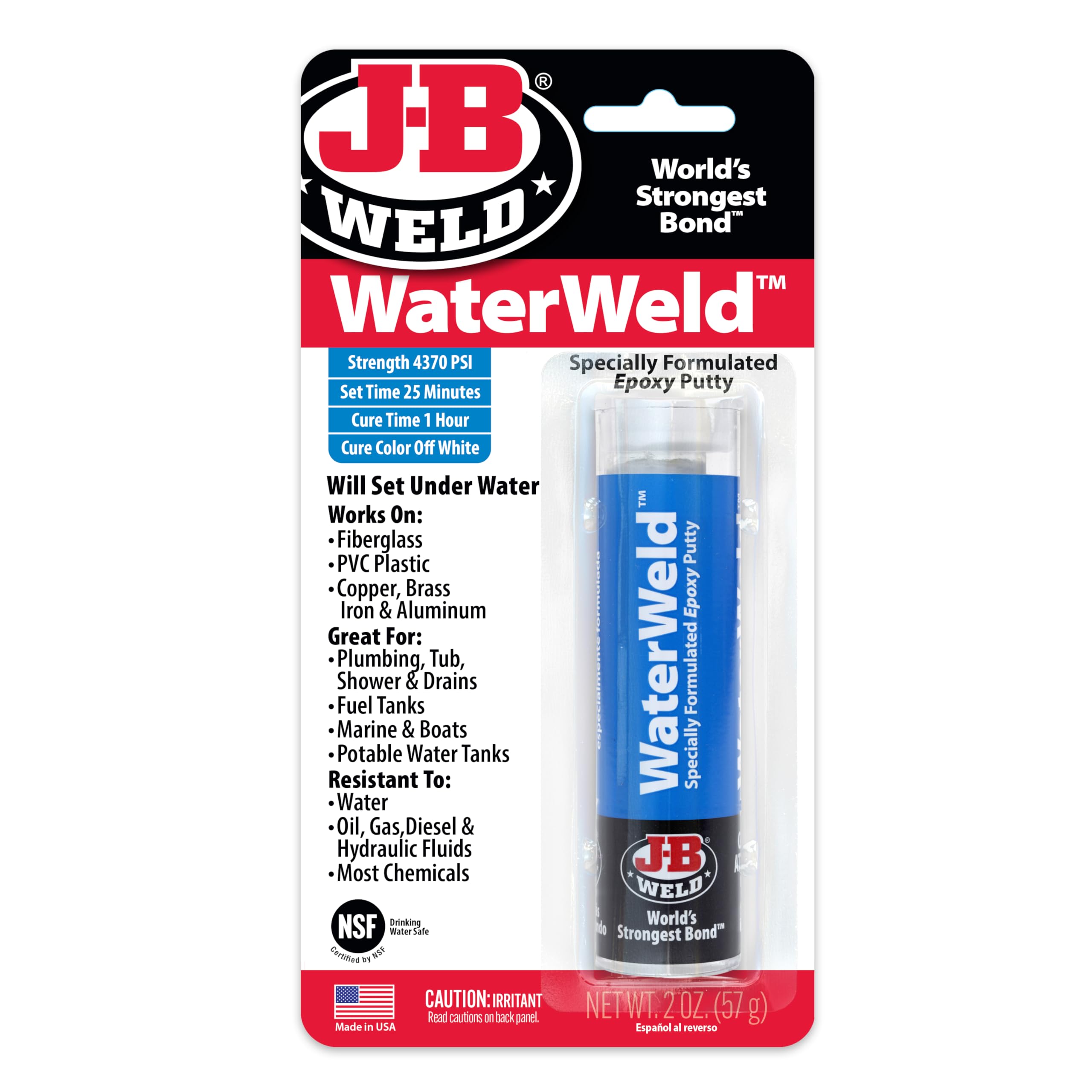 WaterWeld J-B Weld 8277 Epoxy Putty Stick - 2 oz., Off White