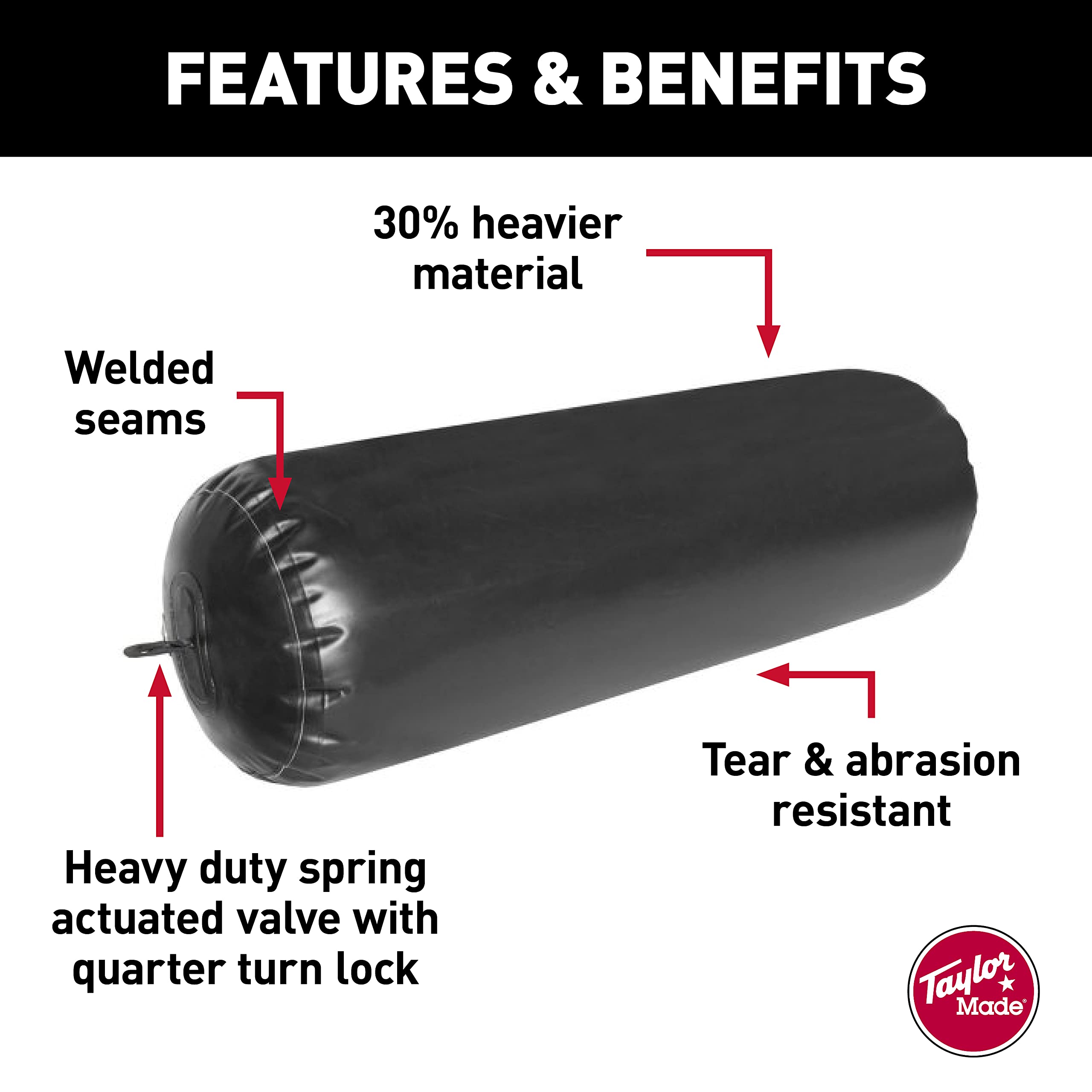 Inflatable Super Duty Yacht Fenders, Black (18" D x 58" L)