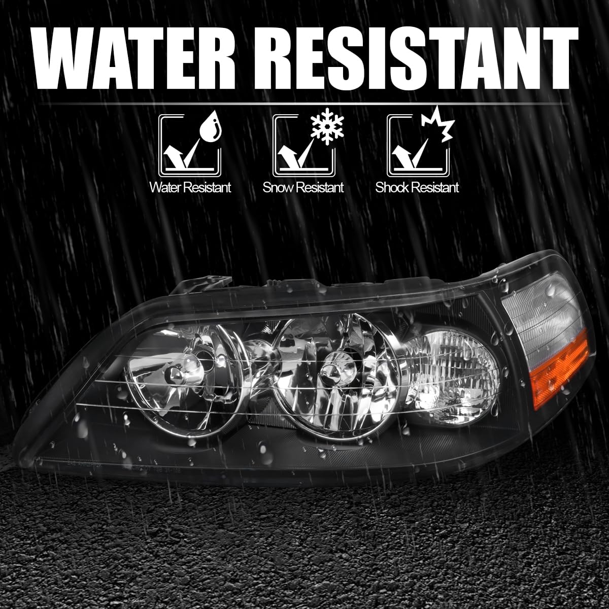 Black Headlights SPEC-D TUNING Compatible with 2005-2011 Lincoln Town Car, Left + Right Pair Headlamp Assembly