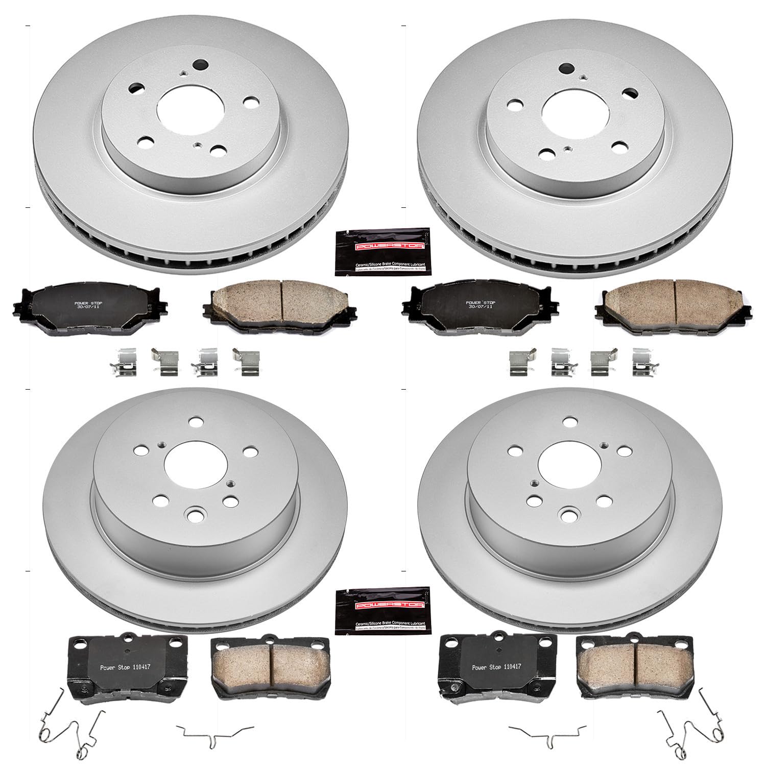Power Stop CRK5937 Brake Rotor & Coated Ceramic Brake Pads- front & rear For Lexus IS250 2010-2013 [Model Specific]