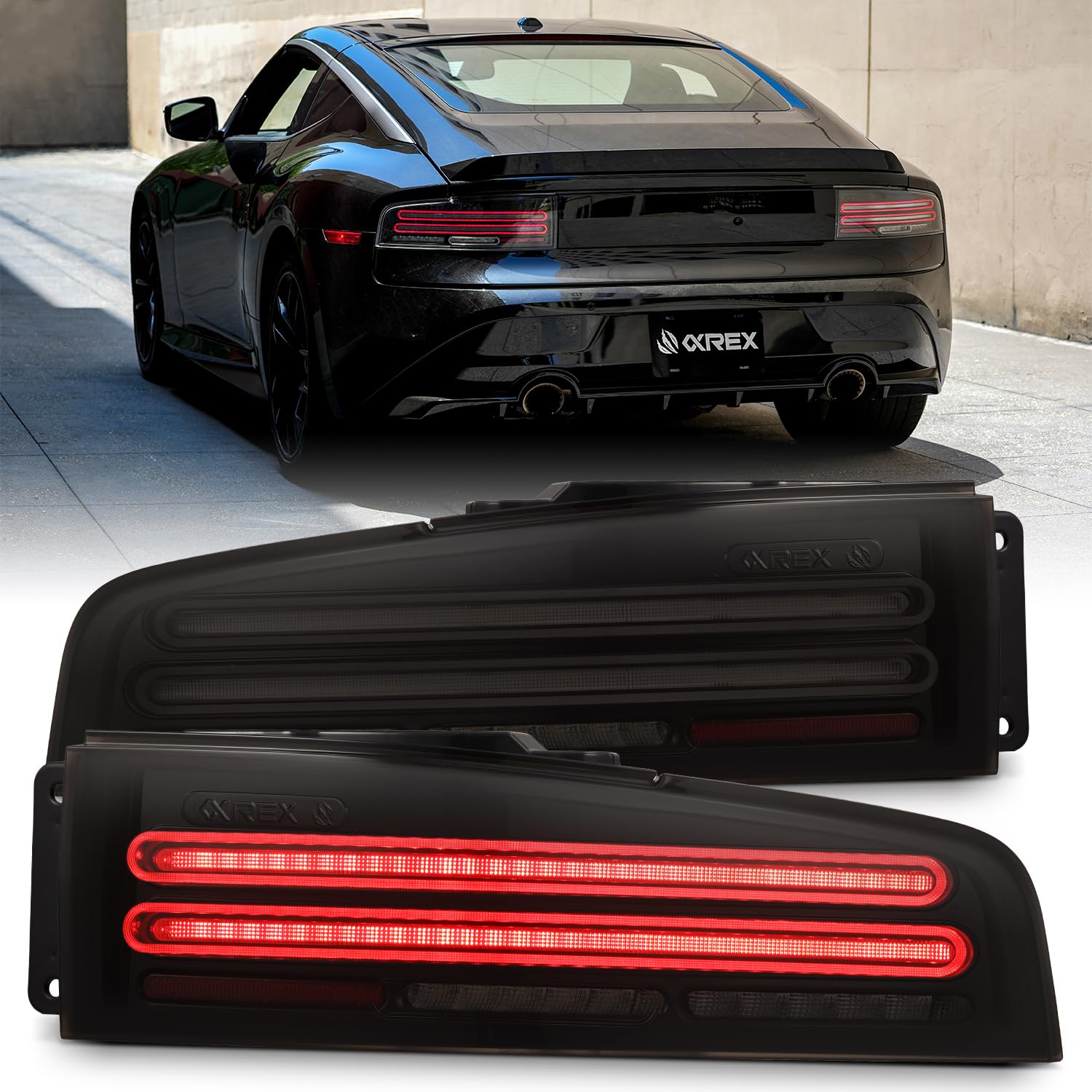 NOVA-Series Alpharex LED Tail Lights Compatible With 23-25 Nissan Z Twin-Loop Style Alpha-Black