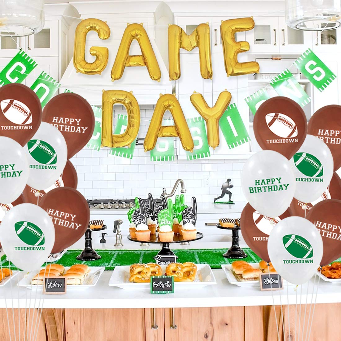GAME DAY Football Decorations Gold Foil Balloon Decorations for Tailgate Party Supplies Super Bowl Sunday Baby Shower,Birthday Party Supplies Game Day