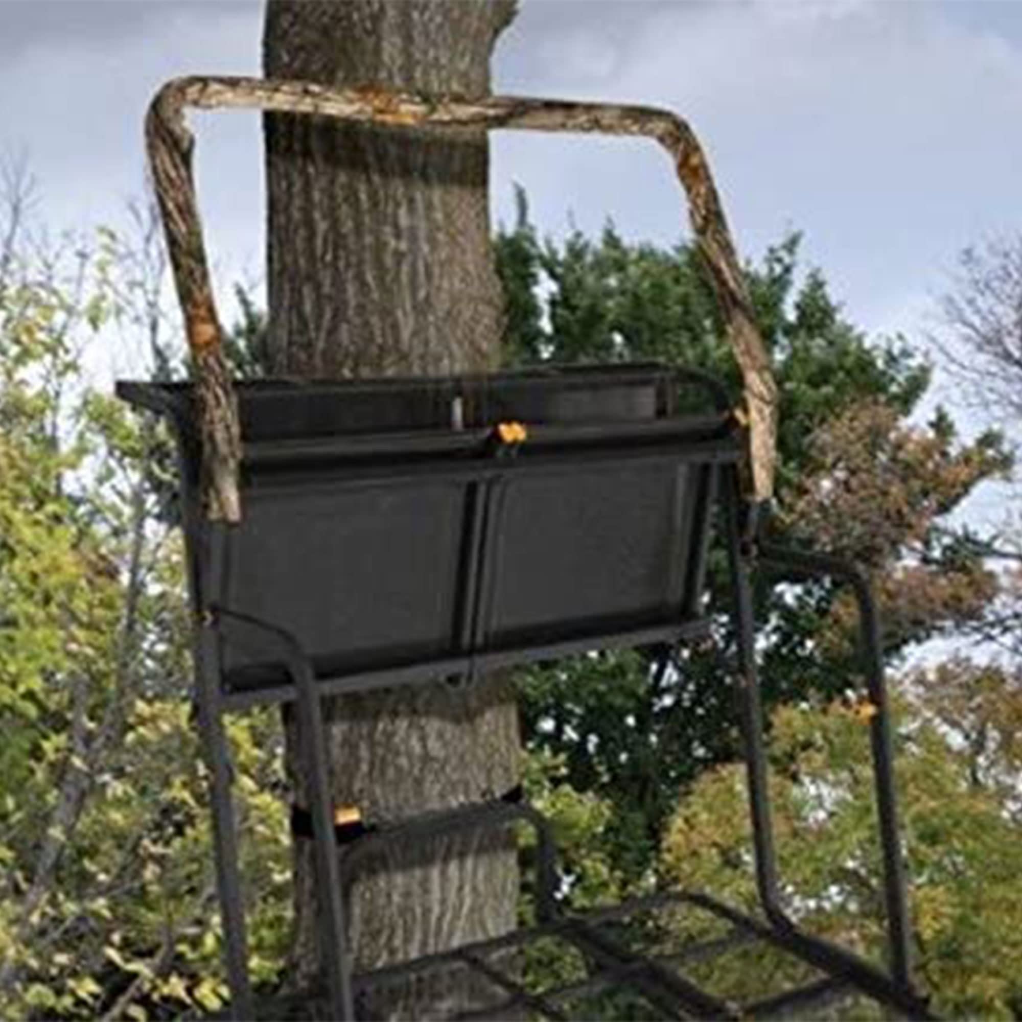 2-Person Muddy Ladder Tree Stand for Deer Hunting, The Partner, 17' Tall, Black - Adjustable Climbing Treestand with Platform, Straps and Safety Harness for Shooting