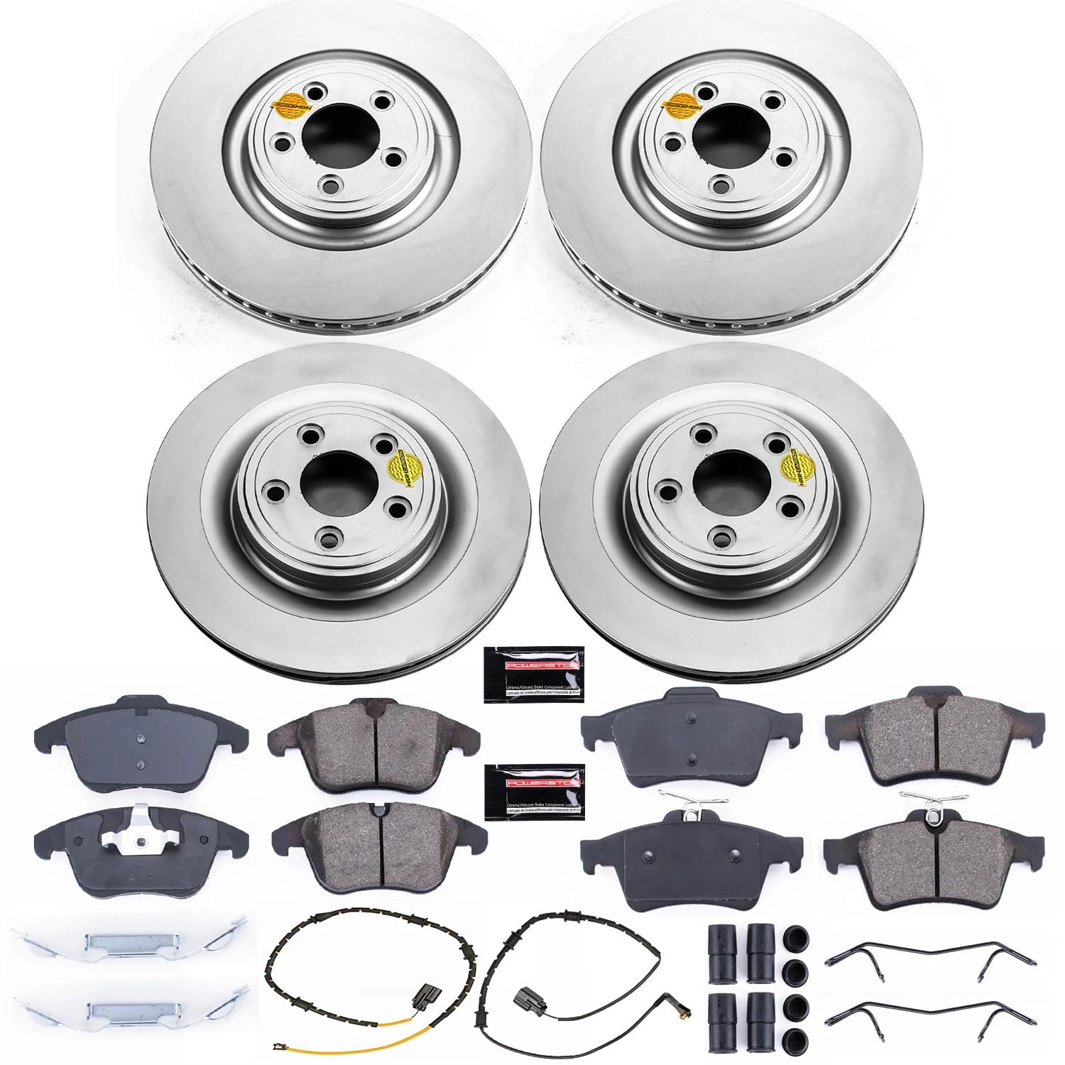 Power Stop Z23 Front and Rear Coated Rotor Kit-Coated Brake Rotors & Carbon Ceramic Brake Pads For Jaguar XF 2013-2015 [Model Specific]