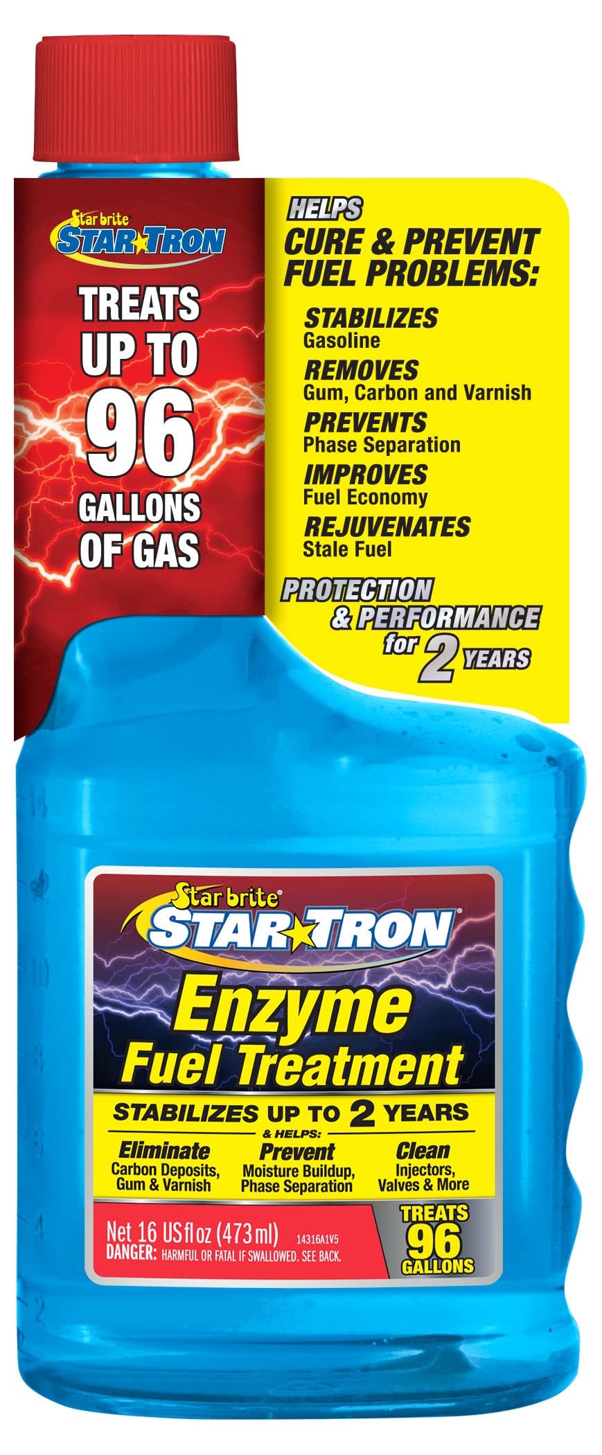 Enzyme Fuel Treatment Star Tron - Small Engine Formula - 16 Oz Treats up to 96 Gals, Gas Additive Rejuvenates & Stabilizes Old Gasoline, Cures & Prevents Ethanol Problems, Improves MPG (014316)