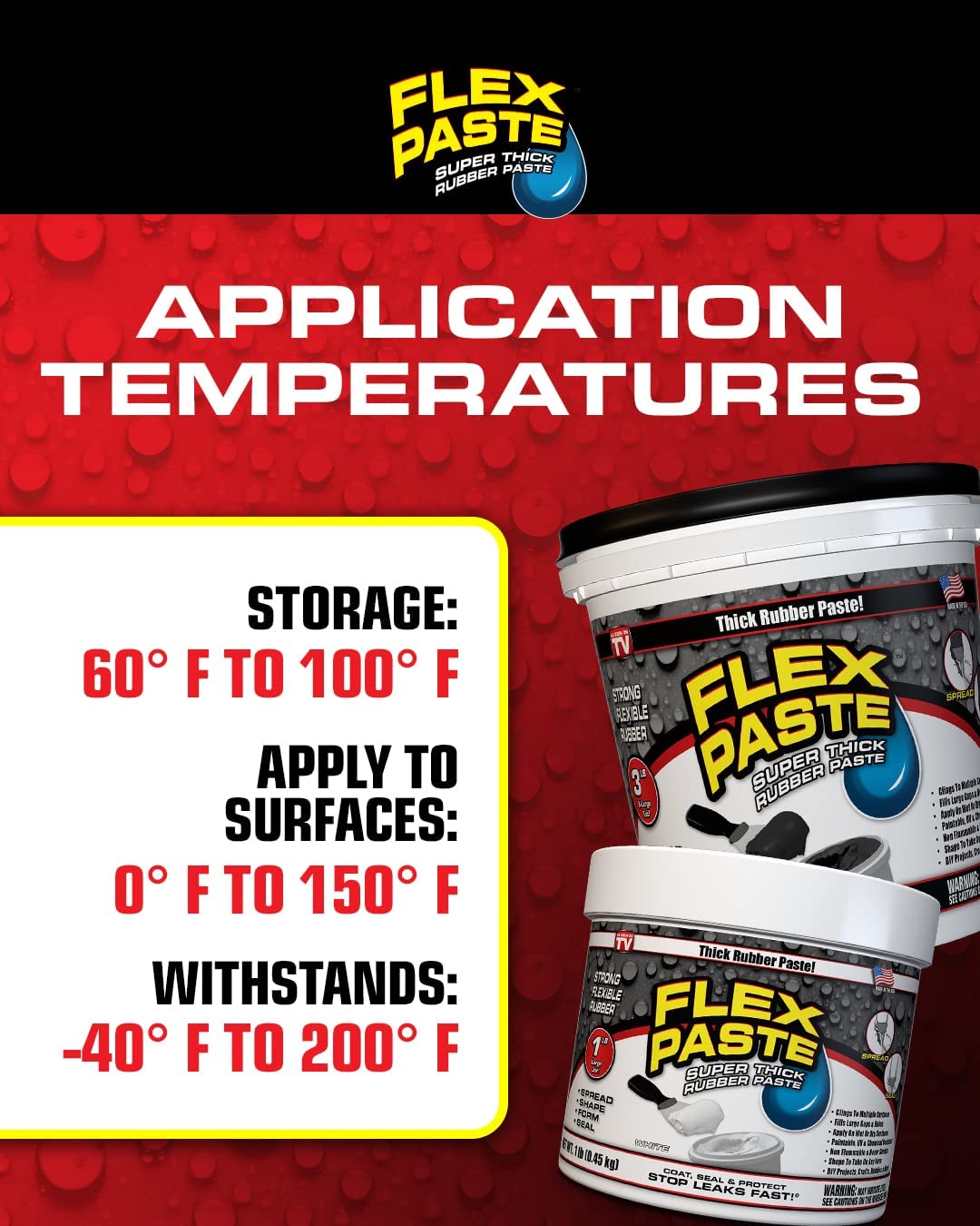 Flex Paste, Paintable Waterproof Putty, Spackle Sealant, Fill Gaps Cracks Holes - Block Out Water and Air - UV Resistant - Walls, Drywall, EPDM, Concrete, Roof, RV Repairs, White, Quart