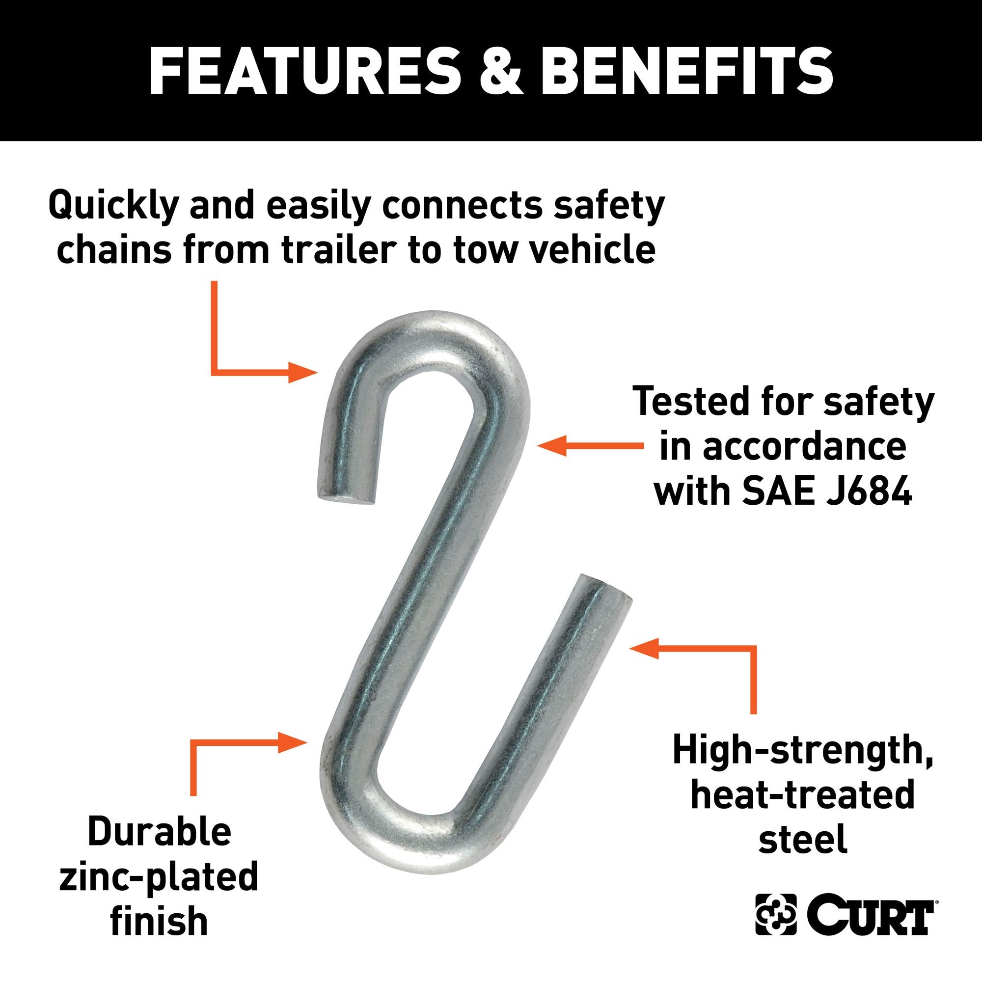 CURT 7/16-Inch Certified Trailer Safety Chain S-Hook, 5,000 lbs