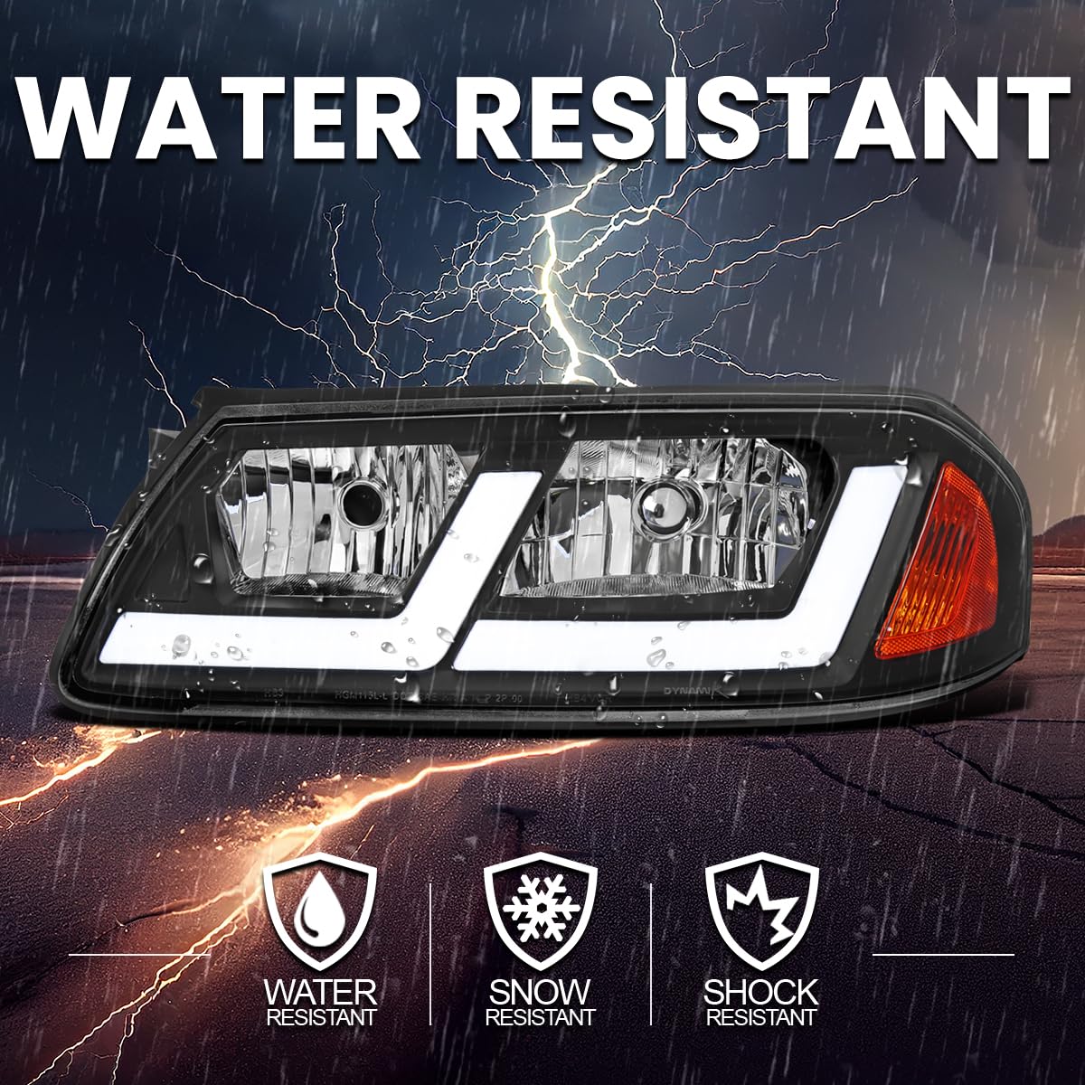Black LED Tube Headlights SPEC-D TUNING Compatible with 2000-2005 Chevy Impala, Left + Right Pair Headlamps Assembly