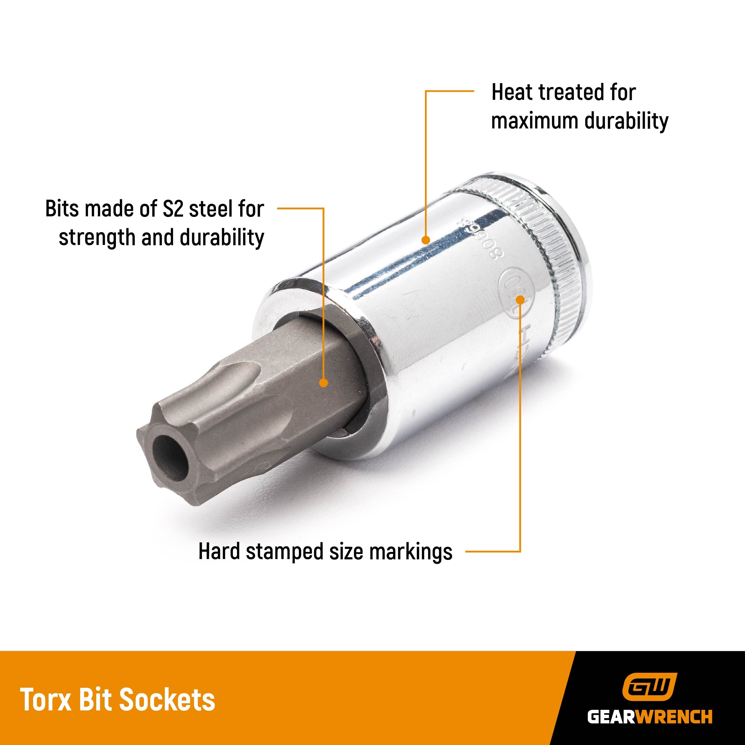36 Pc. GEARWRENCH 1/4", 3/8" & 1/2" Drive Bit Socket Set, Standard Hex, E-Torx & Torx, SAE/Metric - 80726