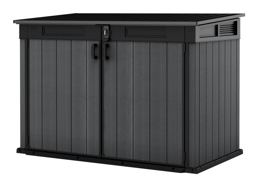 Cortina Mega Keter Ft All-Weather Outdoor Resin Horizontal Storage Shed for Outdoor Yard and Garbage Bin Storage with Lockable Doors, Graphite