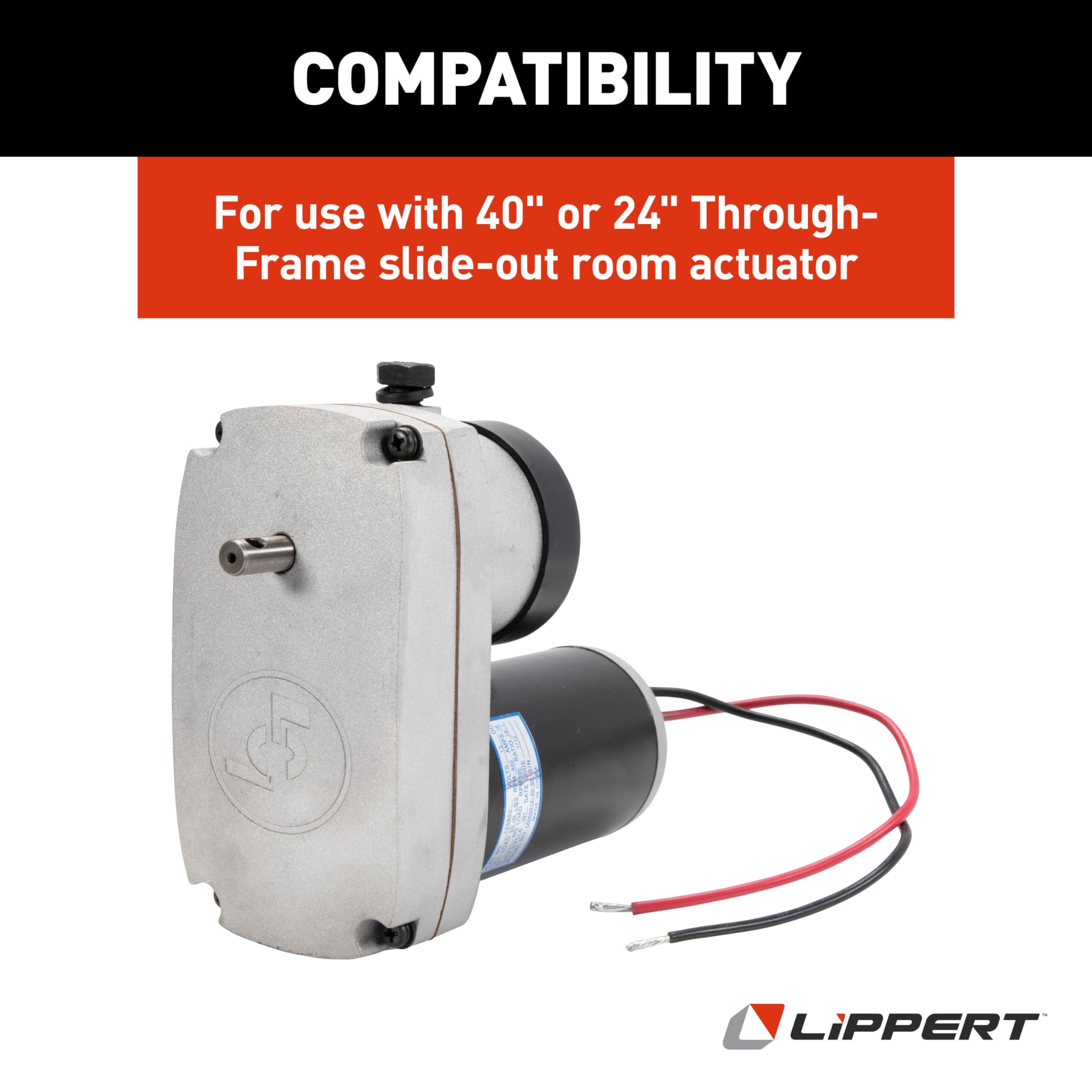 12-Volt DC Lippert Replacement 18:1 Tuson Through-Frame Slide-Out Motor Assembly without Actuator, 30 Amps, 9,000 RPM - 125802