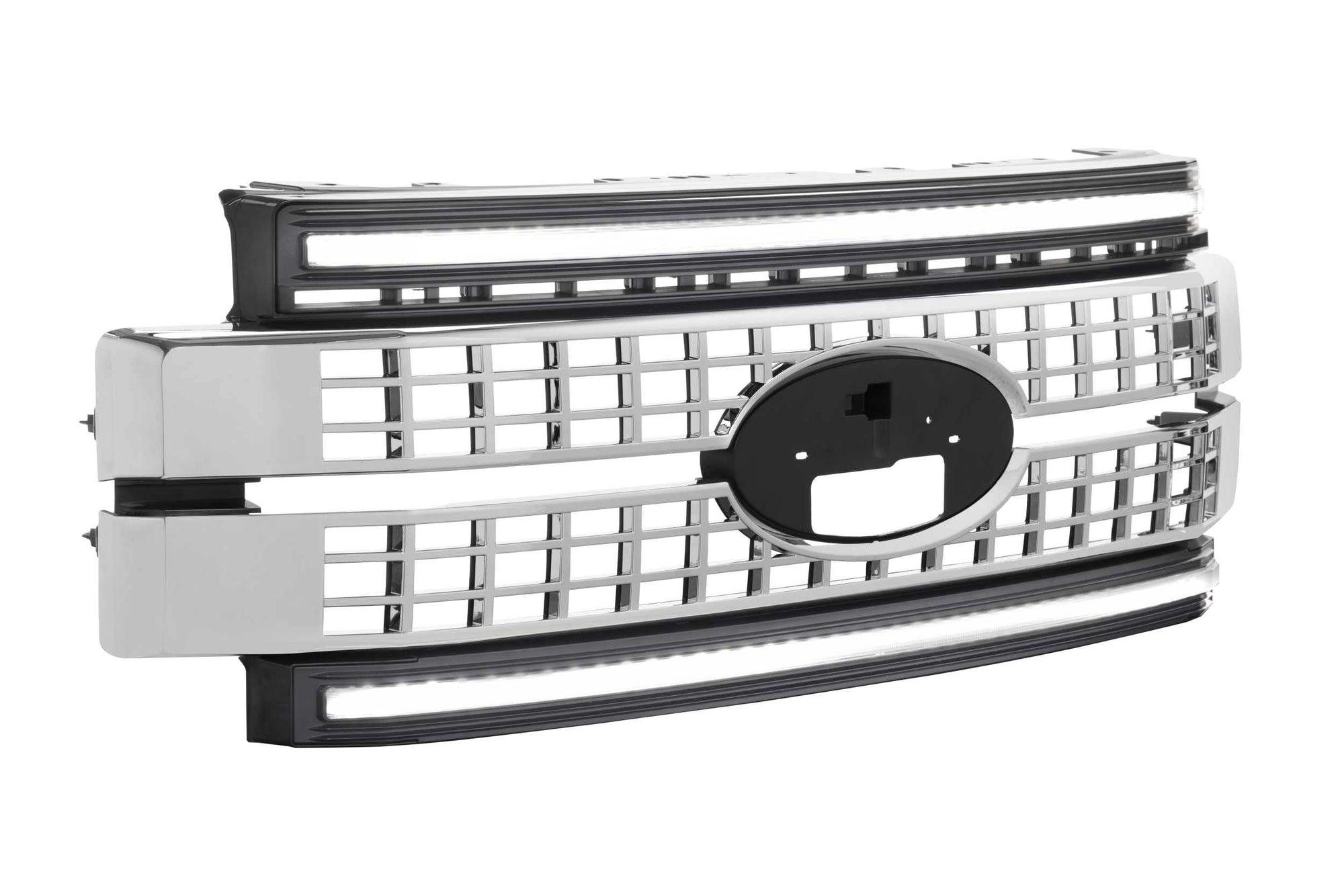 Ford Superduty 17-19 Morimoto XBG LED DRL Grille, Plug and Play Chrome Grille with White LED DRL (XBG07)