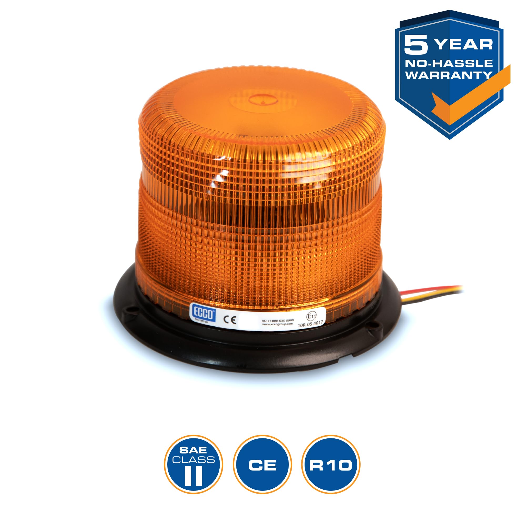 ECCO 5 Inch LED Beacon Warning Flash Amber Light LED Beacon 12V 48V for Industrial Vehicles Applications Tractor Forklift Excavator, 5 Year Warranty