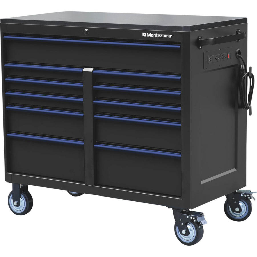 Montezuma Tool Box - 11 Drawer 46" x24" Rolling Tool Cabinet with Multiple Power Outlets & Black Powder Coat Finish - M462411TC