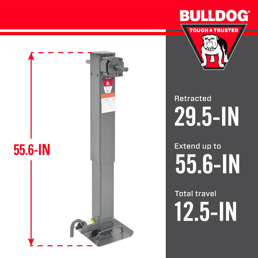 Two-Speed Bulldog 183416 Square Trailer Jack, 12,000 lbs. Lift Capacity, Sidewind, 12-1/2 Inch Travel, Non Spring Return, Pull Pin to The Front