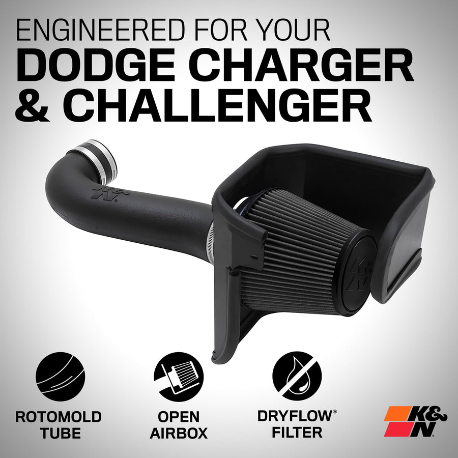Cold Air Intake System K&N: Dry-Flow Air Filter, Increase Performance & Acceleration: Compatible with 2005-2023 CHRYSLER/DODGE, 300C, Challenger, Charger, Magnum, 30-1542
