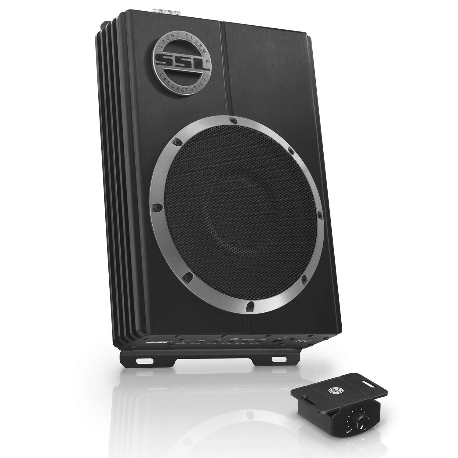 LOPRO8 Sound Storm Laboratories Amplified Car Subwoofer - 600 Watts Max Power, Low Profile, 8 Inch Subwoofer, Remote Subwoofer Control, Great For Vehicles That Need Bass But Have Limited Space, Black