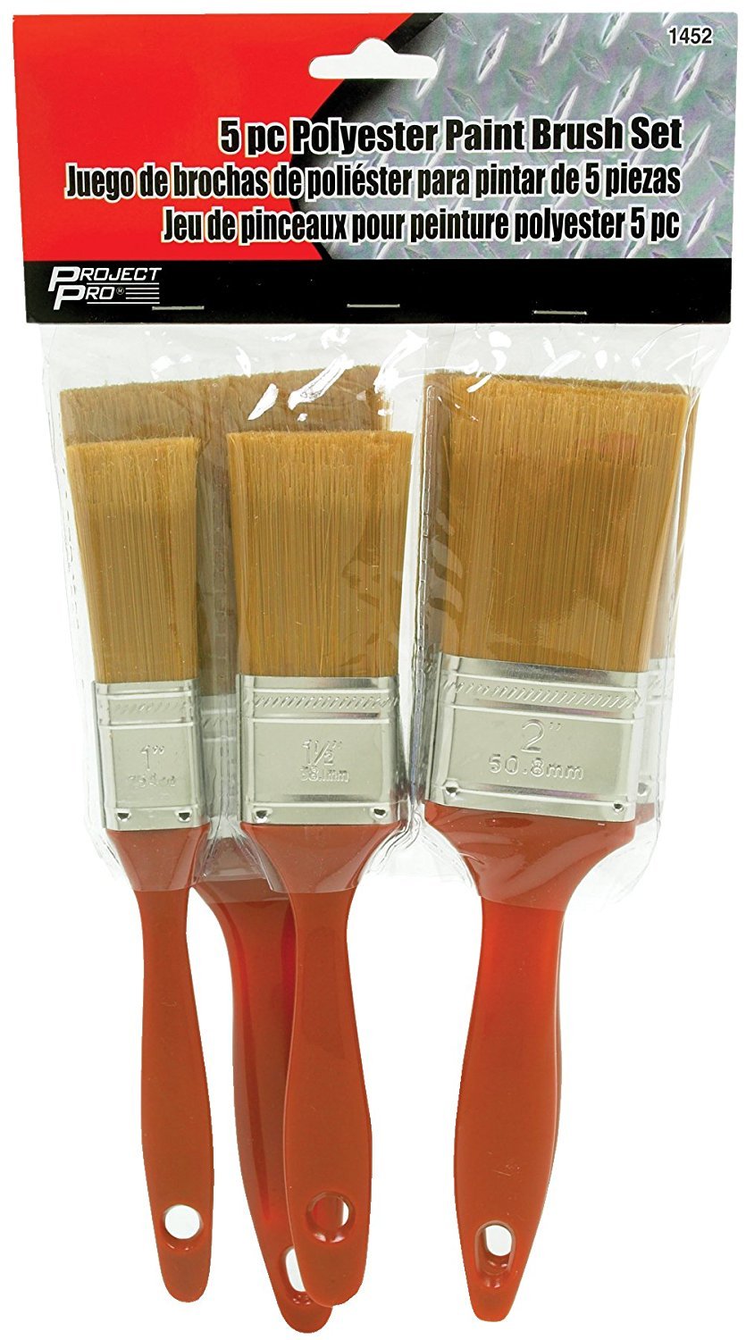 5-Piece Performance Tool Polyester Paint Brush Set with Sizes 1-Inch, 1-1/2-Inch, 2-Inch, 2-1/2-Inch and 3-Inch and Durable Plastic Handles for Precision Cutting and Carving