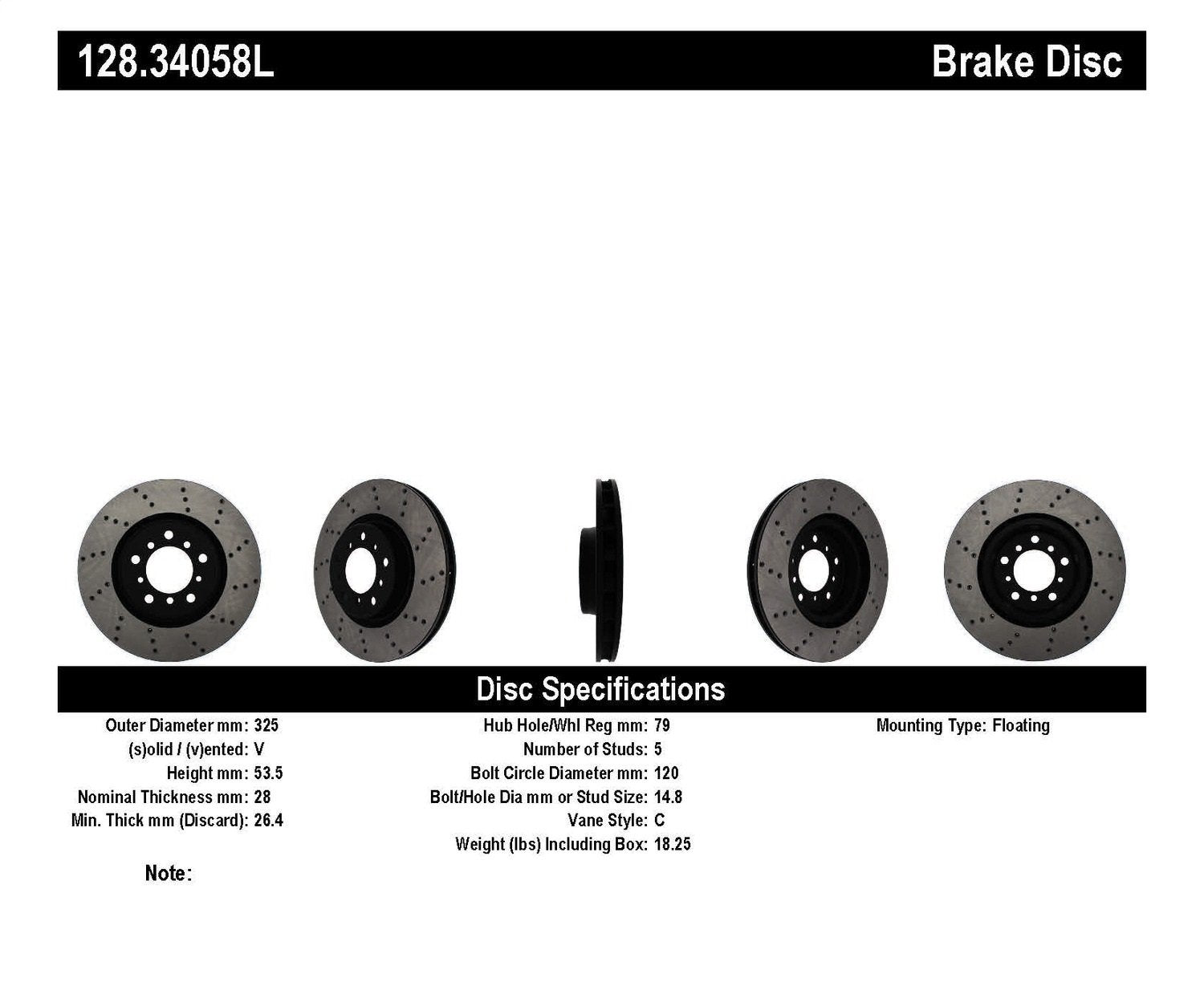Front Left StopTech 128.34058L Sport Cross Drilled Brake Rotor