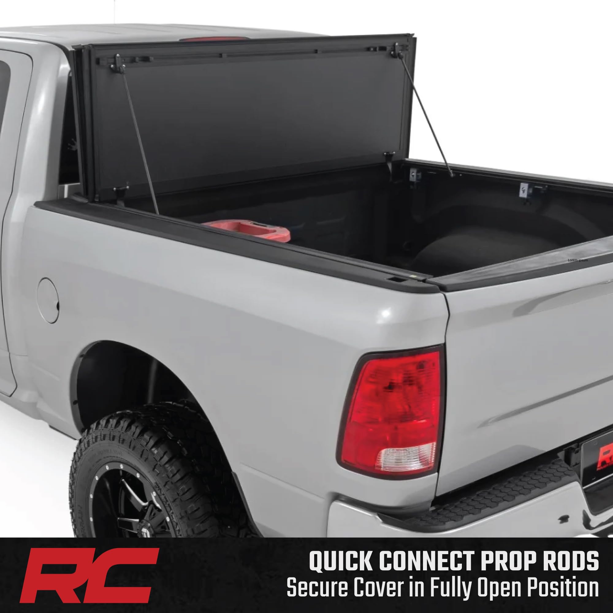 Rough Country Tonneau Cover Hard Flip Up for Dodge Ram 1500 (2009-2018) & 2500 (2010-2025) - Aluminum Tri-Fold Bed Cover, Fits 6'4 (76.3") Bed