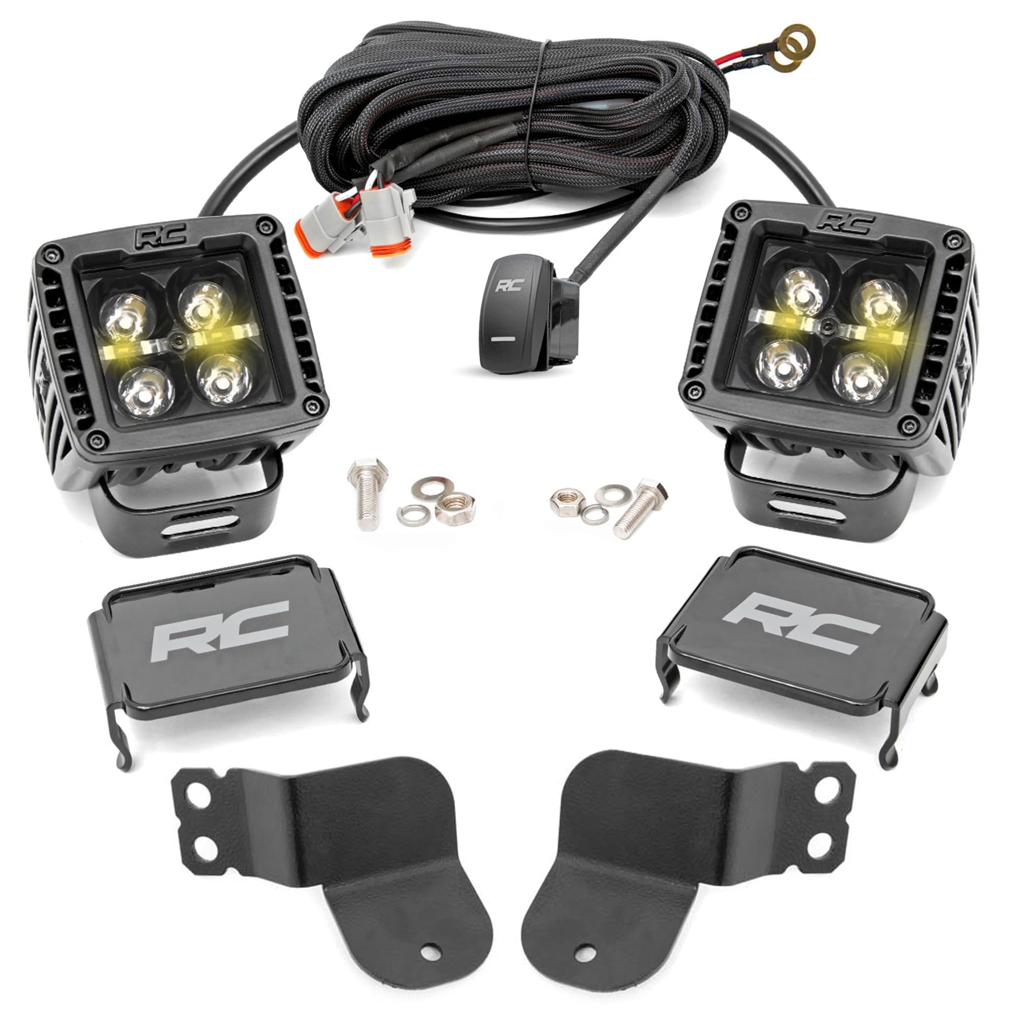 2" Rough Country Dual LED Cube Kit w/Amber DRL for Polaris General - 93024