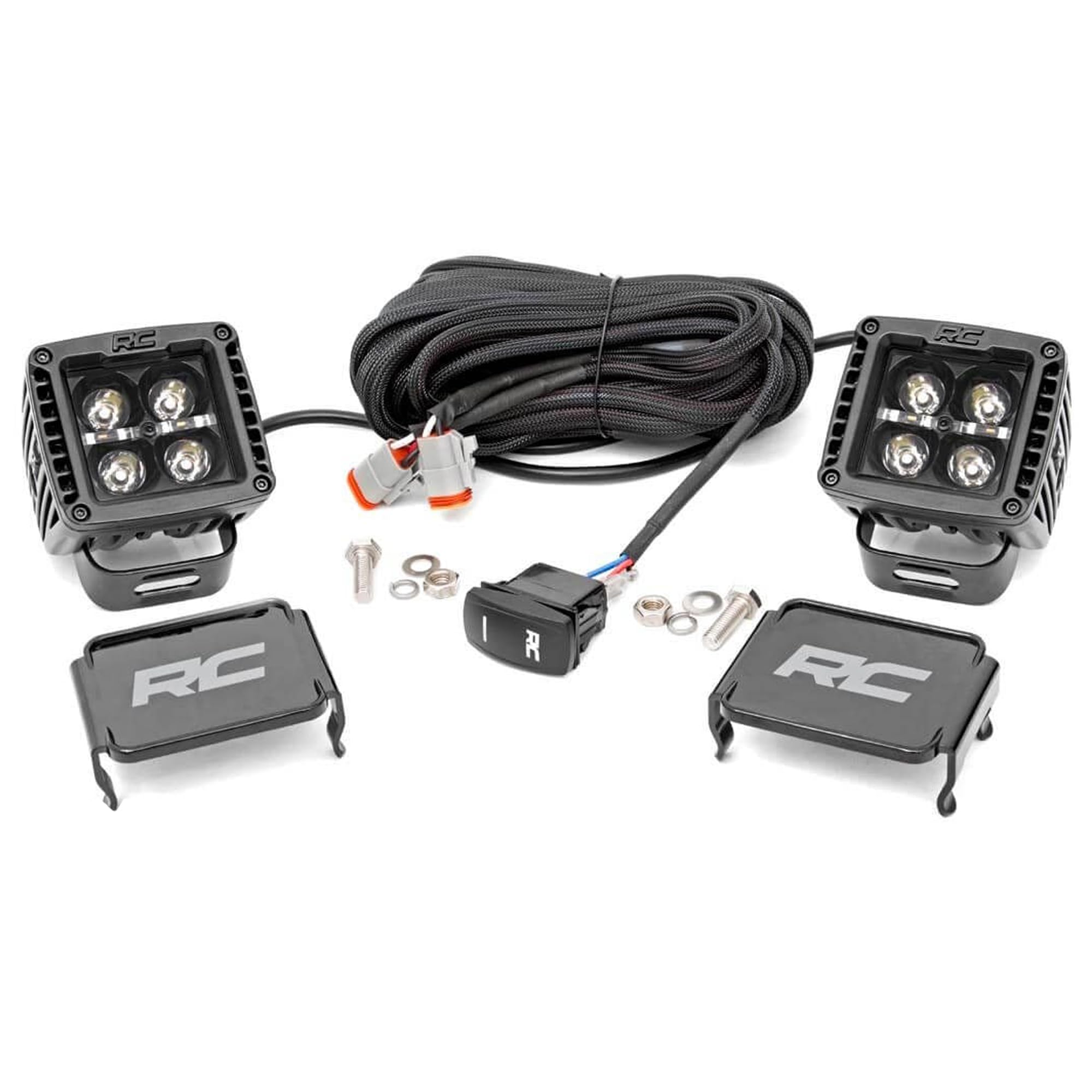 Black Series Rough Country 2-Inch LED Light Pods with White DRL - 3,600 Lumen Spot Beam, 40W CREE LEDs, Waterproof Off-Road Lights for Trucks, Jeeps, UTVs & 4x4s